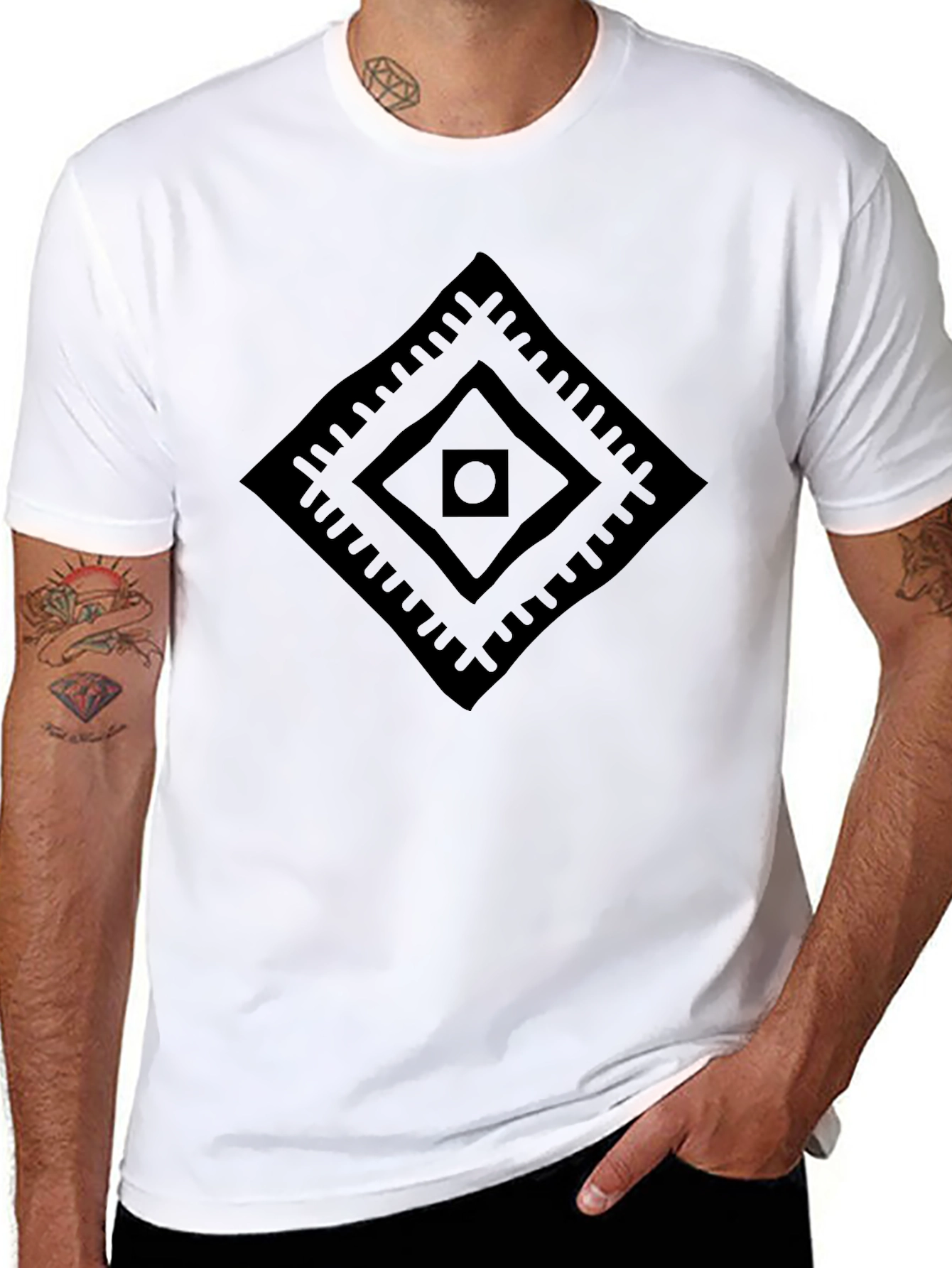 Tribal Diamond Graphic Print Black T-Shirt