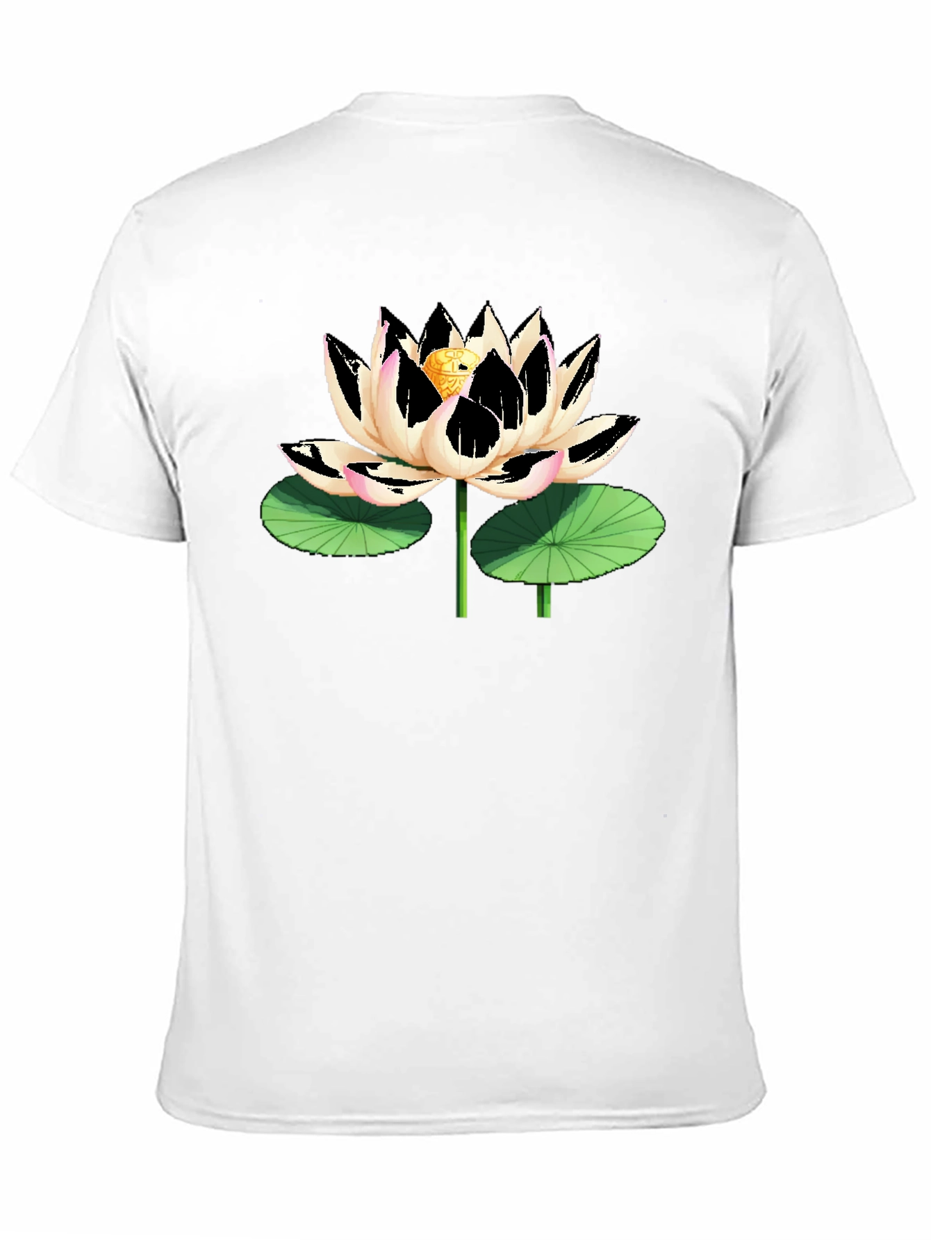 Black T-Shirt with Artistic Lotus Flower Graphic
