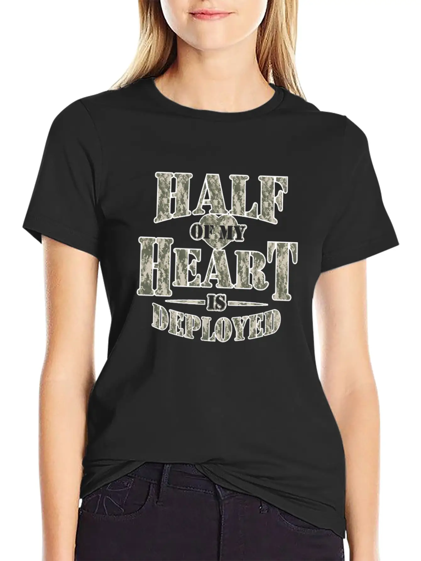 Half Of My Heart Is Deployed - Armed Force Relaxed Everyday Tee – Lightweight And Durable Cotton