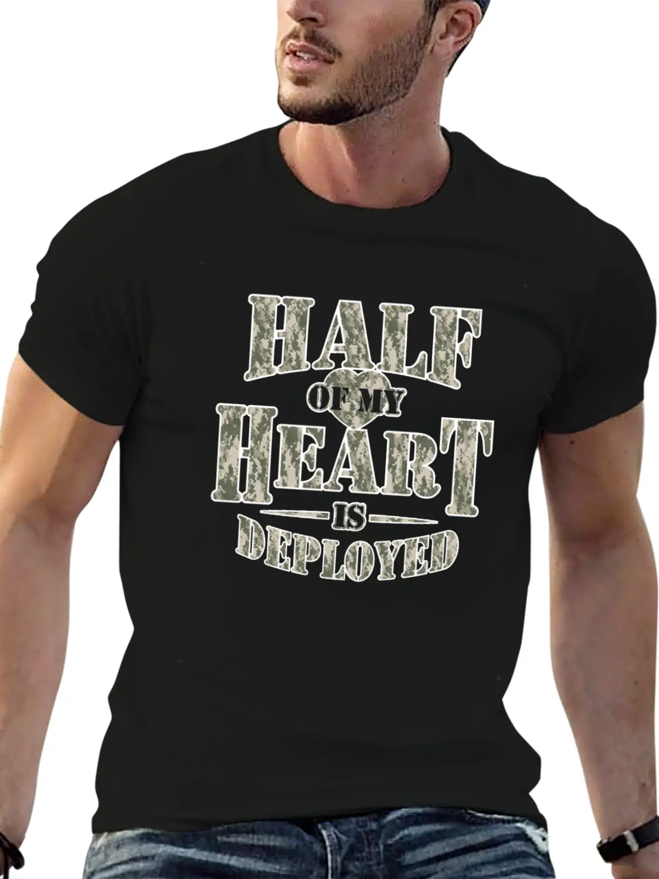 Half Of My Heart Is Deployed - Armed Force Relaxed Everyday Tee – Lightweight And Durable Cotton