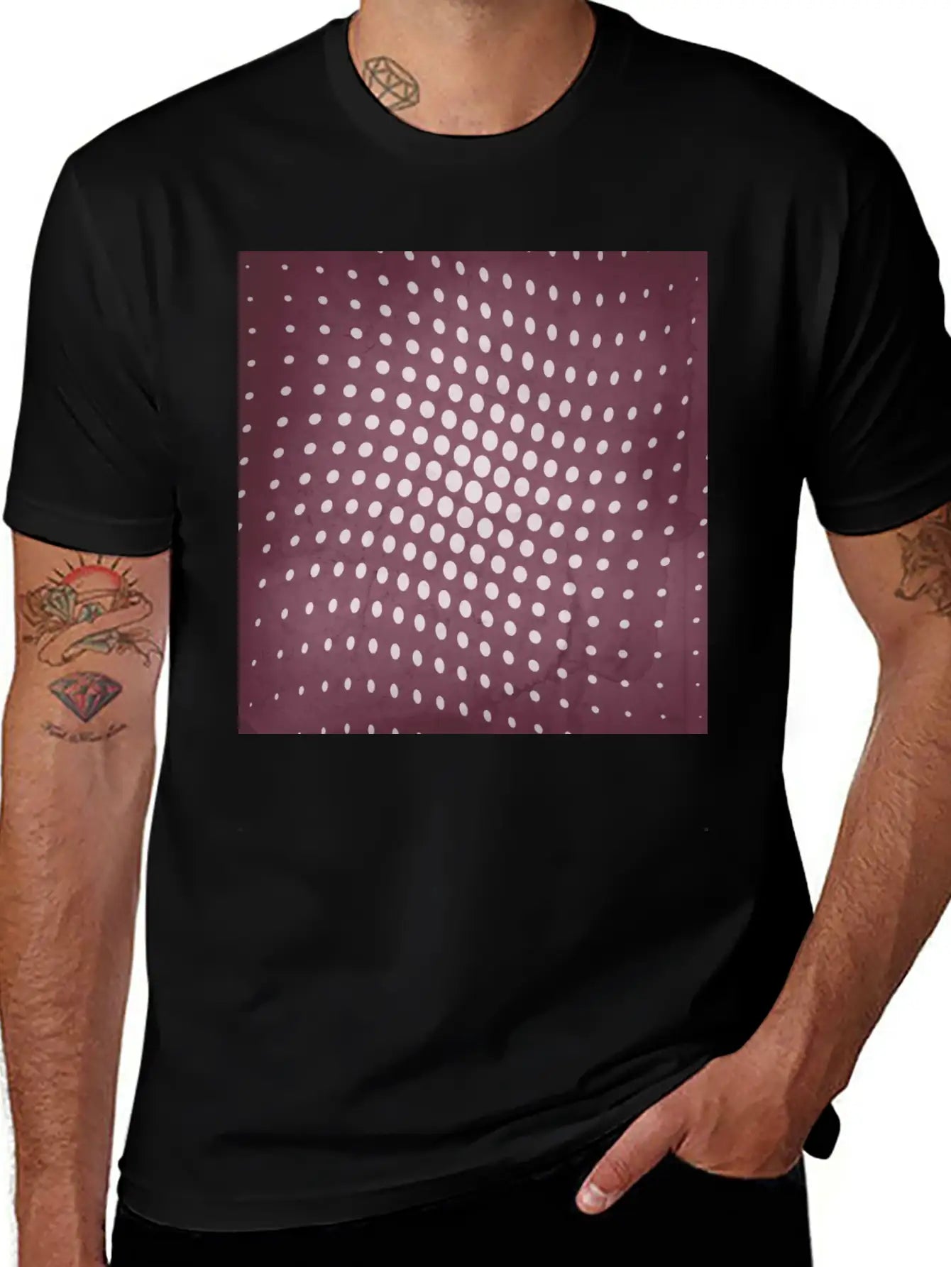Halftone Flowing Circles In Mulberry Unisex Short Sleeve Soft Cotton T-Shirt – Casual Everyday Wear