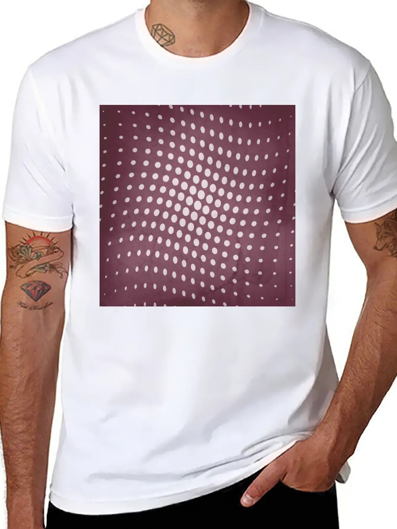 Halftone Flowing Circles In Mulberry Unisex Short Sleeve Soft Cotton T-Shirt – Casual Everyday Wear
