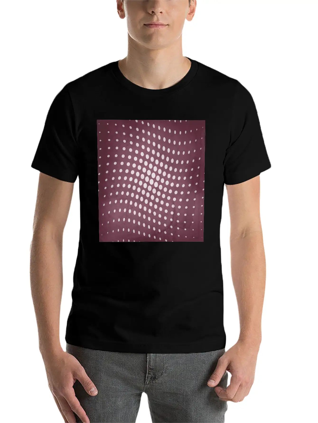 Halftone Flowing Circles In Mulberry Unisex Short Sleeve Soft Cotton T-Shirt – Casual Everyday Wear