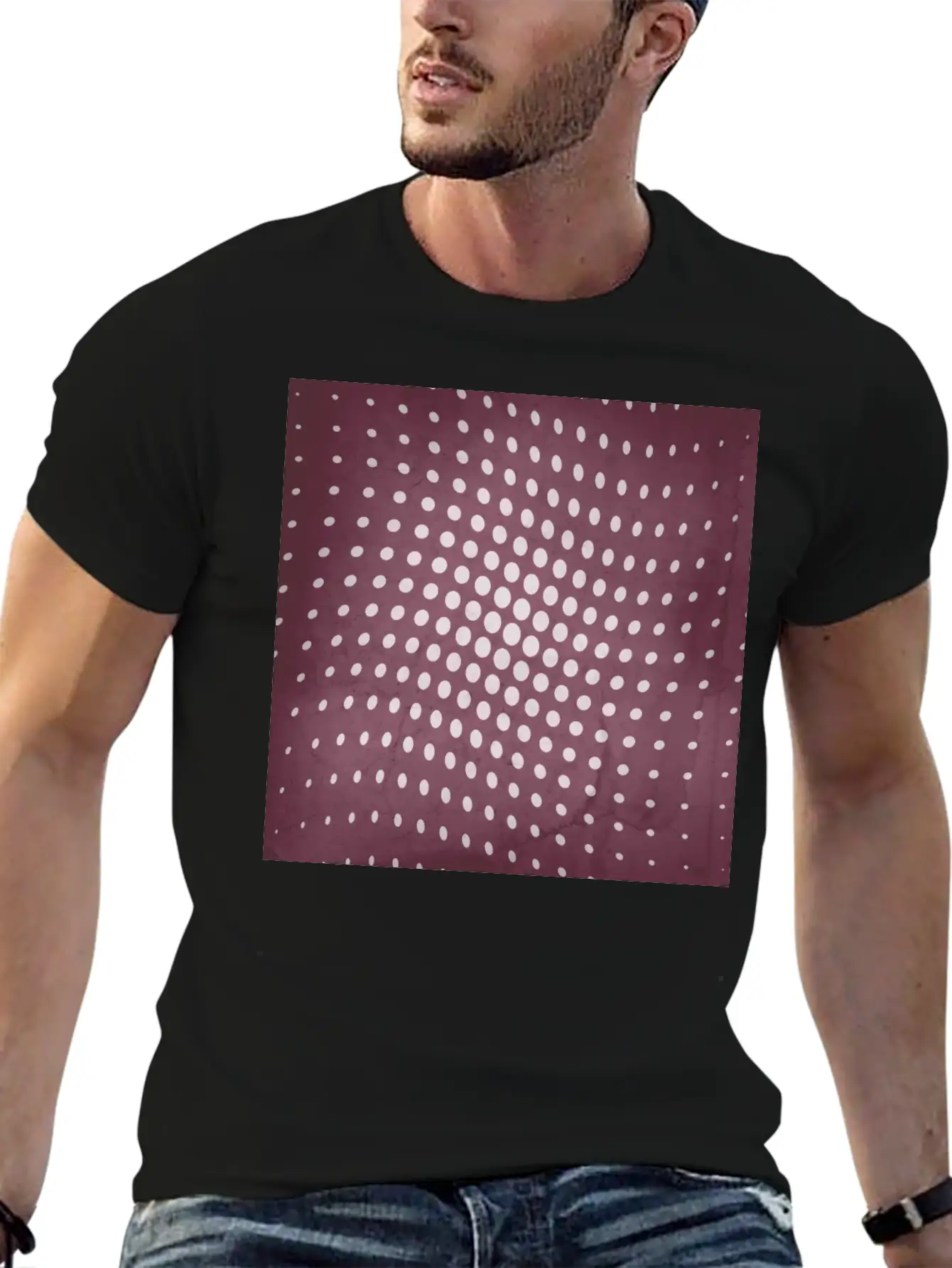 Halftone Flowing Circles In Mulberry Unisex Short Sleeve Soft Cotton T-Shirt – Casual Everyday Wear