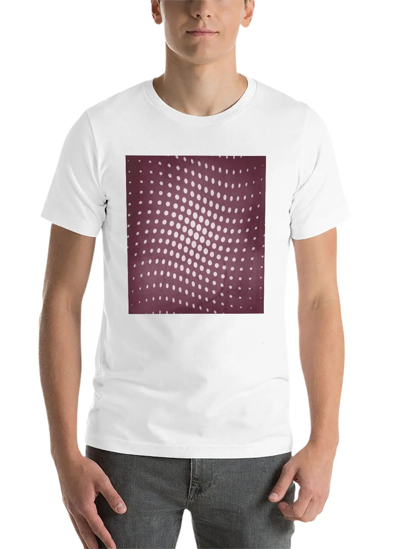 Halftone Flowing Circles In Mulberry Unisex Short Sleeve Soft Cotton T-Shirt – Casual Everyday Wear