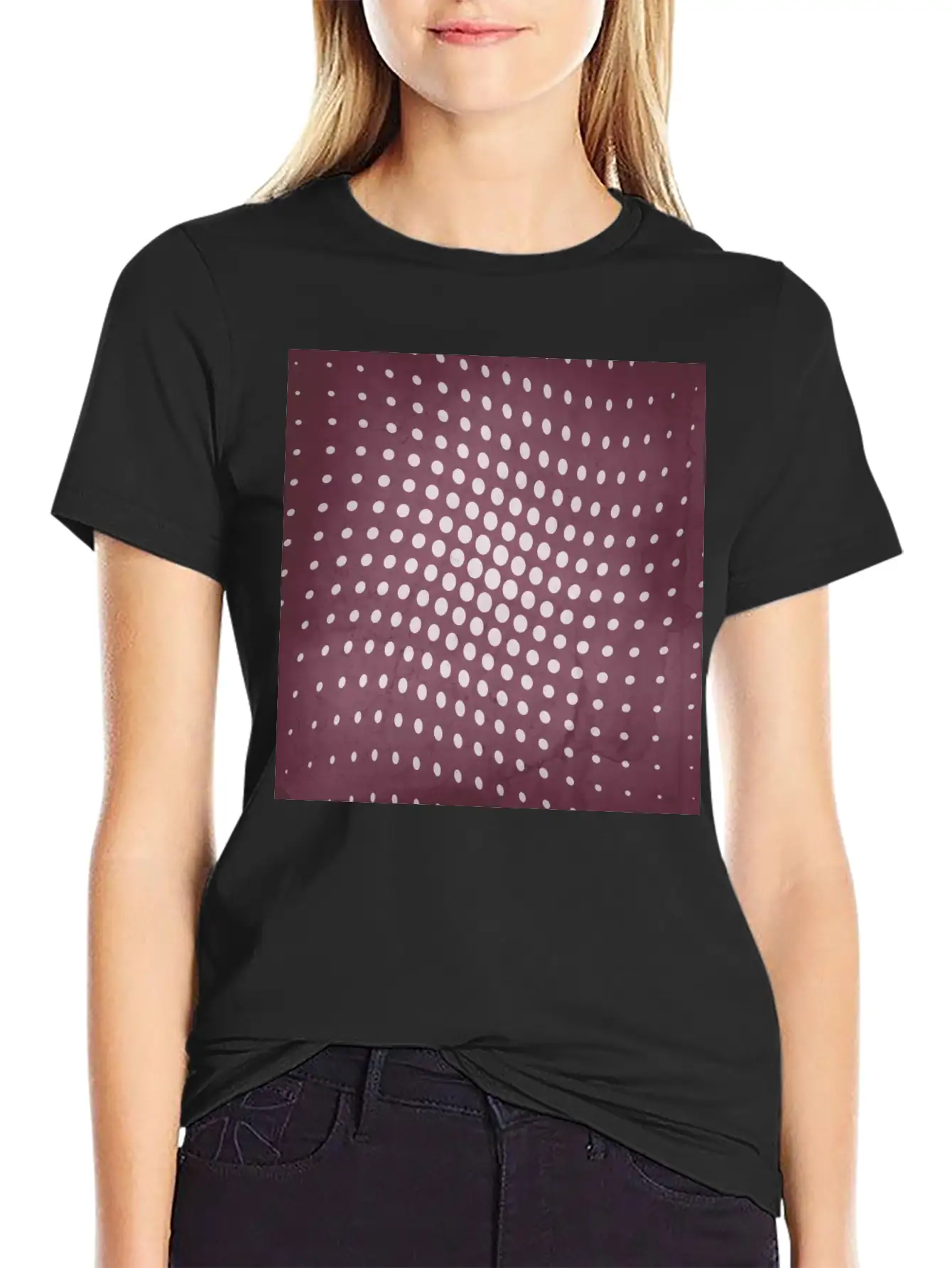 Halftone Flowing Circles In Mulberry Unisex Short Sleeve Soft Cotton T-Shirt – Casual Everyday Wear