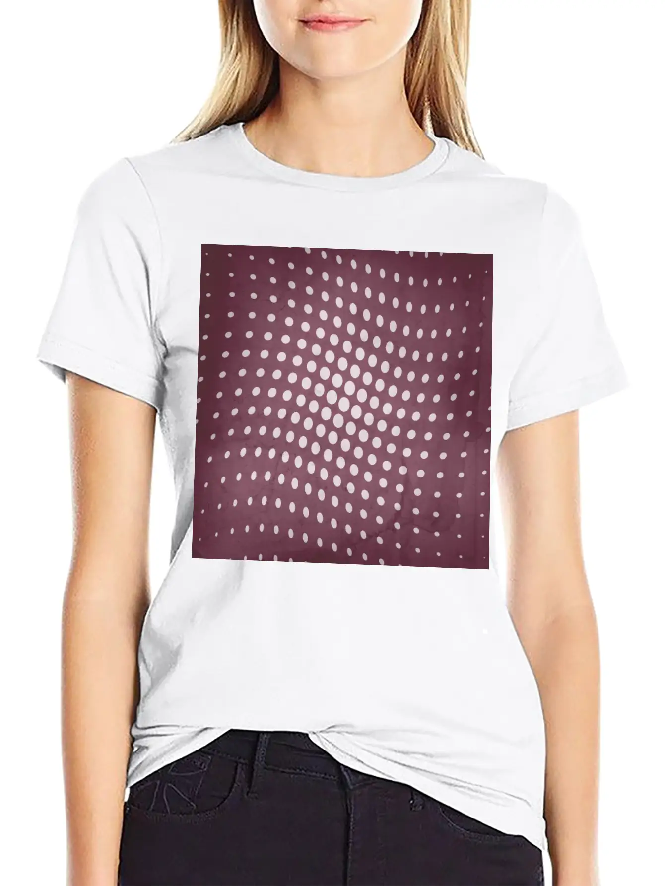 Halftone Flowing Circles In Mulberry Unisex Short Sleeve Soft Cotton T-Shirt – Casual Everyday Wear