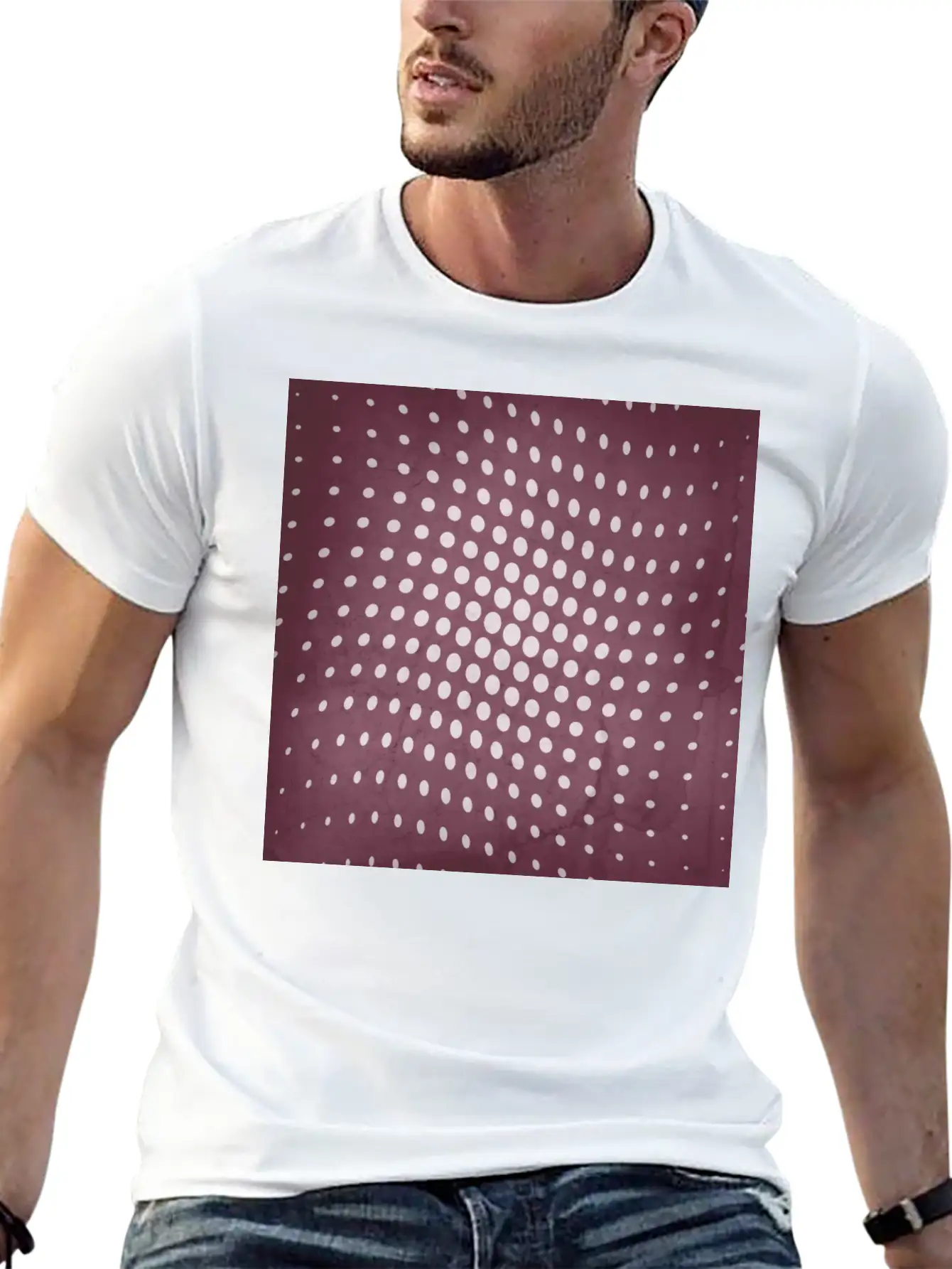 Halftone Flowing Circles In Mulberry Unisex Short Sleeve Soft Cotton T-Shirt – Casual Everyday Wear