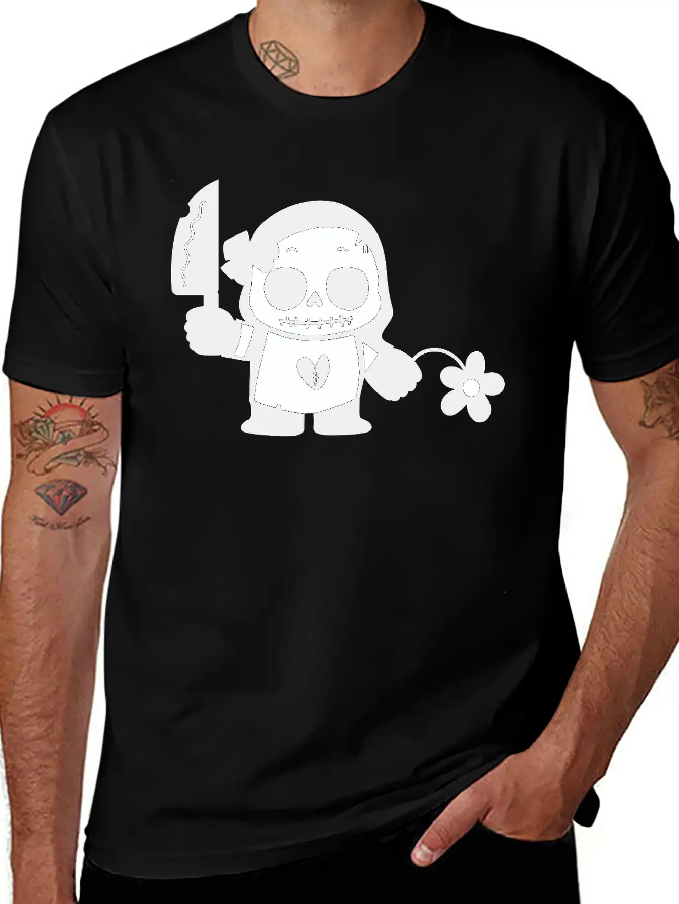 Halloween Girl With Flower And Knife Comfortable Minimalist Graphic Tee – Summer Style Essential