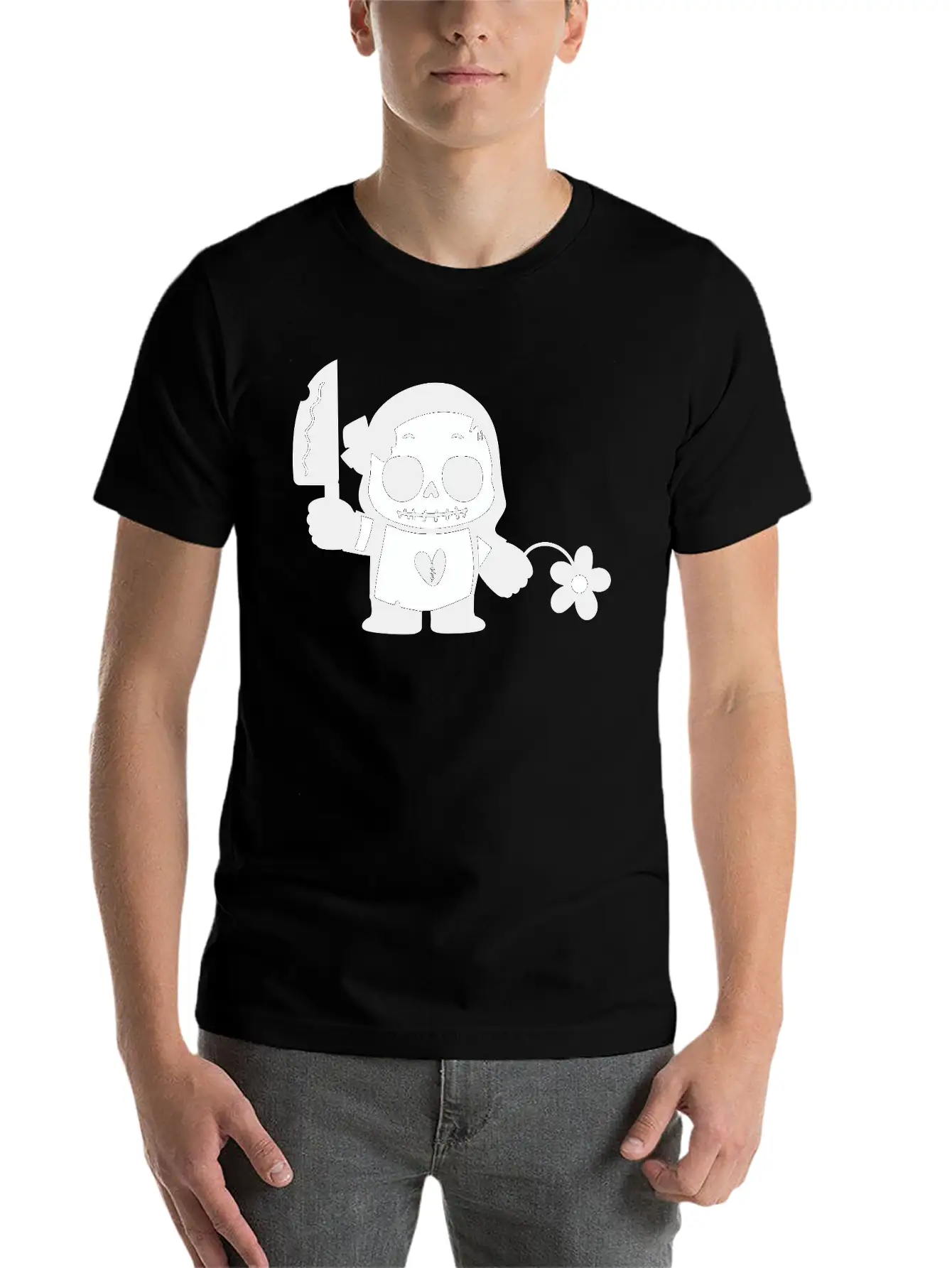 Halloween Girl With Flower And Knife Comfortable Minimalist Graphic Tee – Summer Style Essential