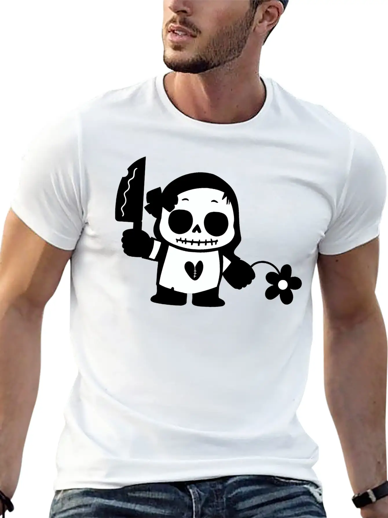 Halloween Girl With Flower And Knife Comfortable Minimalist Graphic Tee – Summer Style Essential