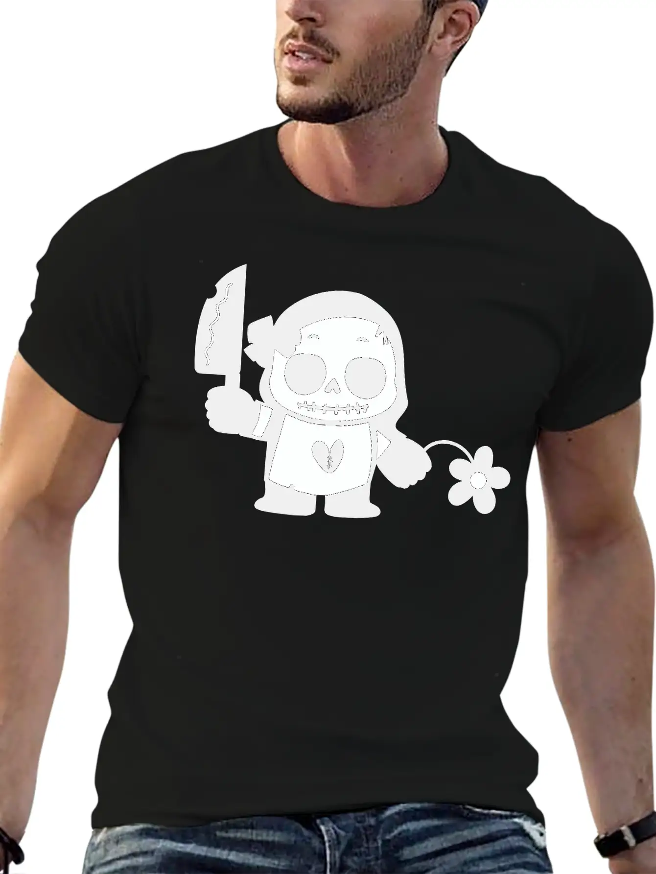 Halloween Girl With Flower And Knife Comfortable Minimalist Graphic Tee – Summer Style Essential