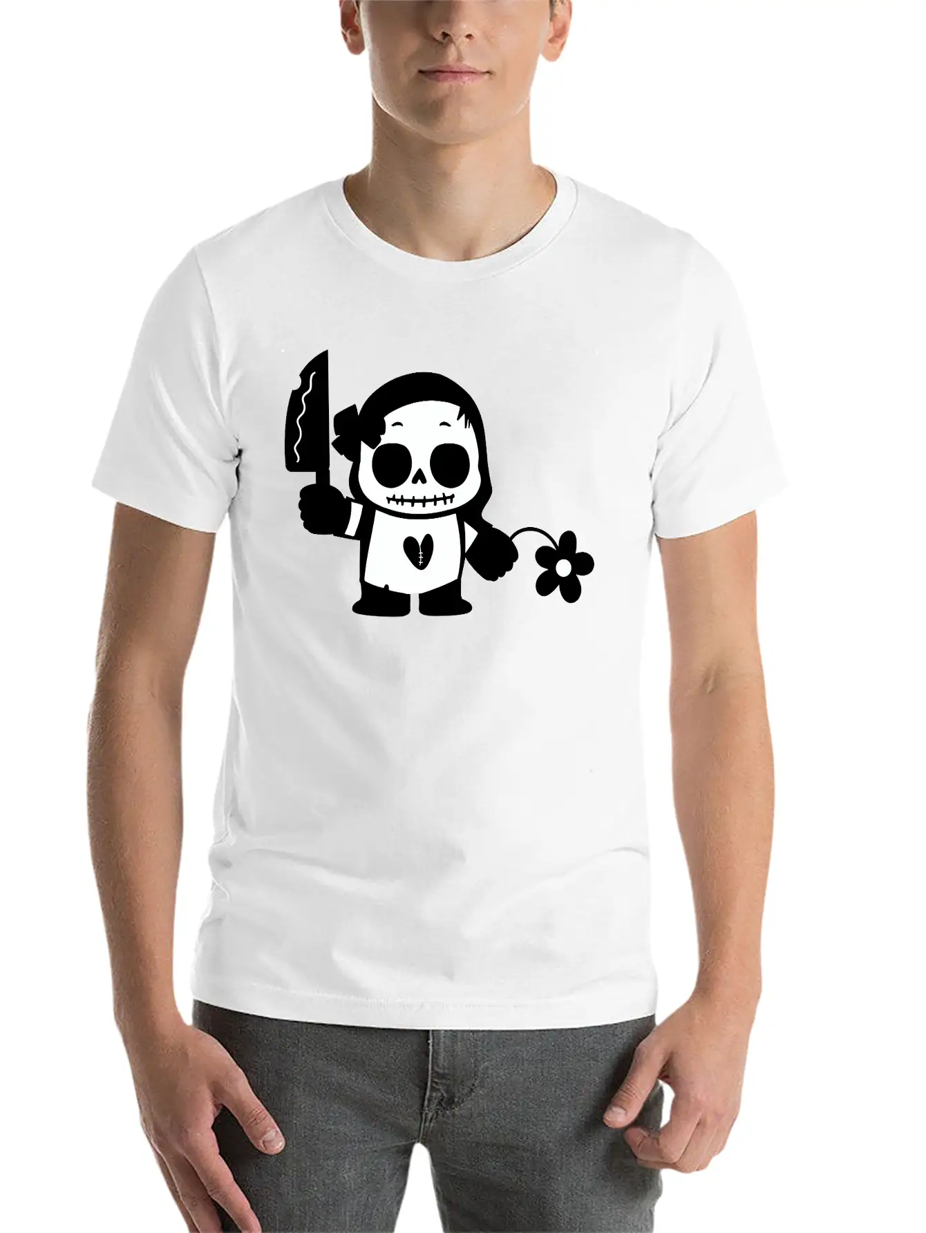 Halloween Girl With Flower And Knife Comfortable Minimalist Graphic Tee – Summer Style Essential