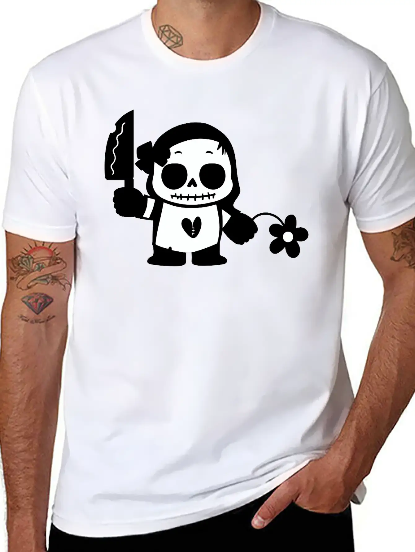 Halloween Girl With Flower And Knife Comfortable Minimalist Graphic Tee – Summer Style Essential