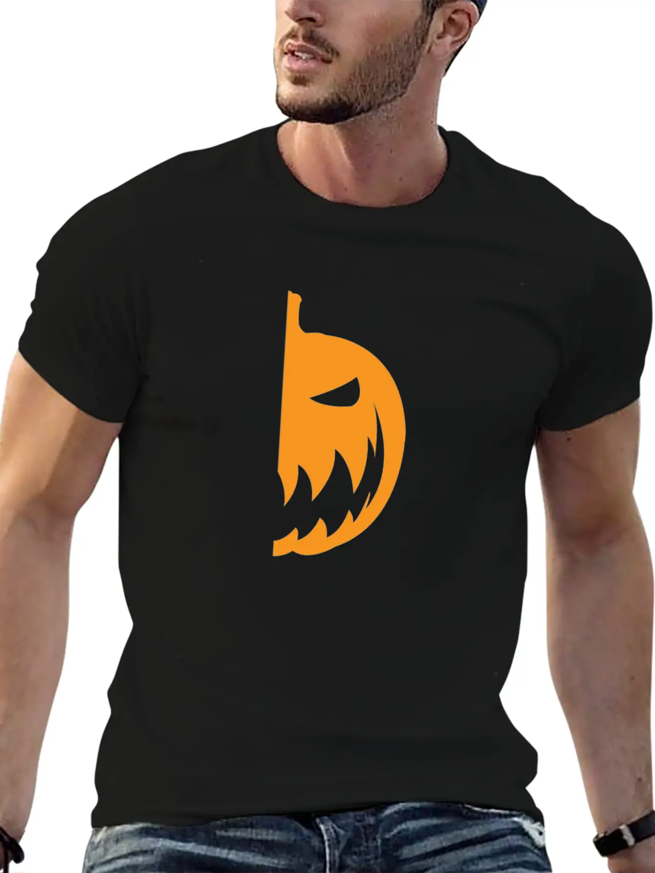 Halloween Pumpkin Half Smile Funny Matching Part 1 Basic Graphic T-Shirt – Daily Comfort In Soft Cotton