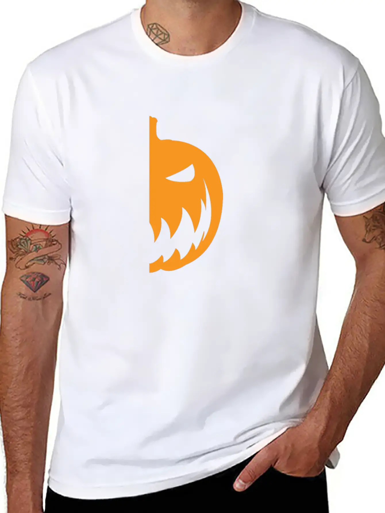 Halloween Pumpkin Half Smile Funny Matching Part 1 Basic Graphic T-Shirt – Daily Comfort In Soft Cotton