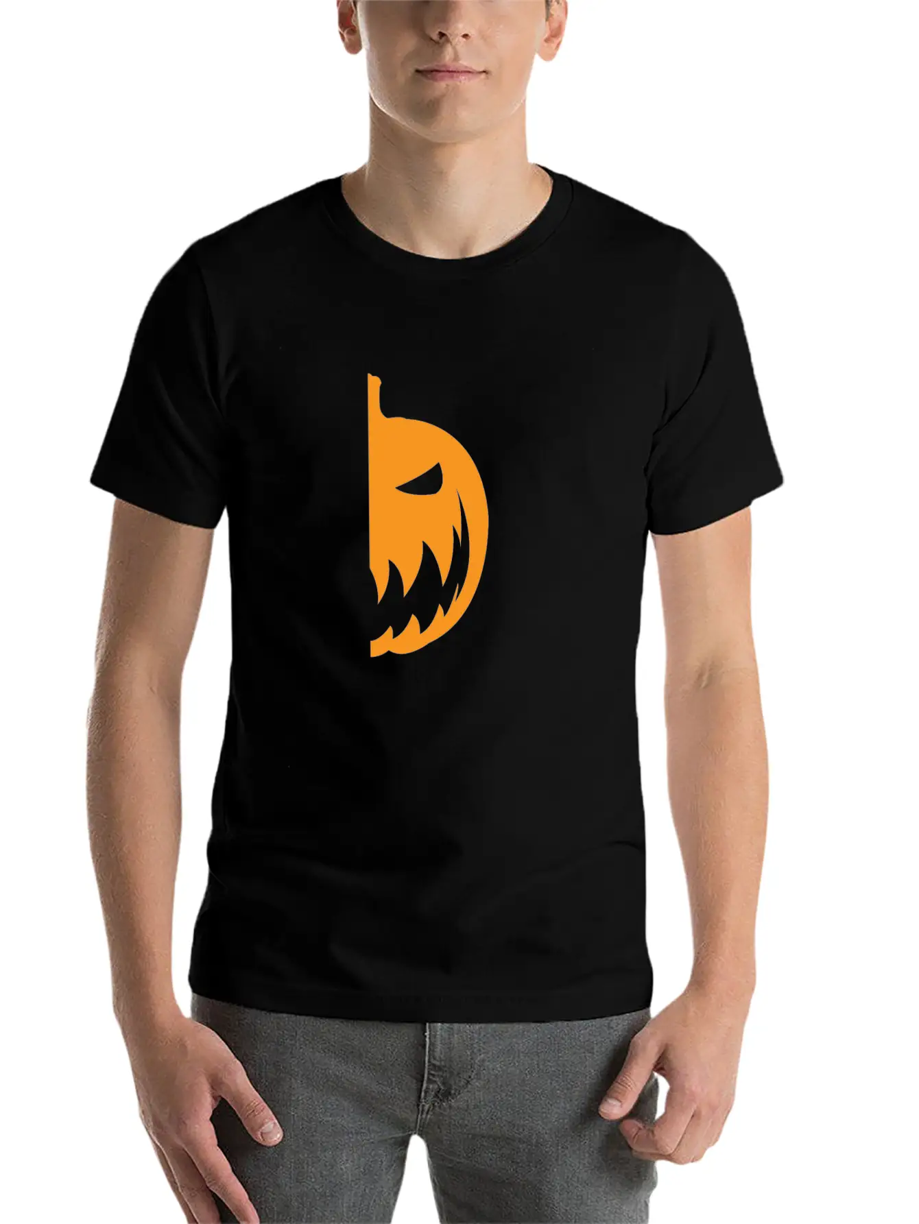 Halloween Pumpkin Half Smile Funny Matching Part 1 Basic Graphic T-Shirt – Daily Comfort In Soft Cotton