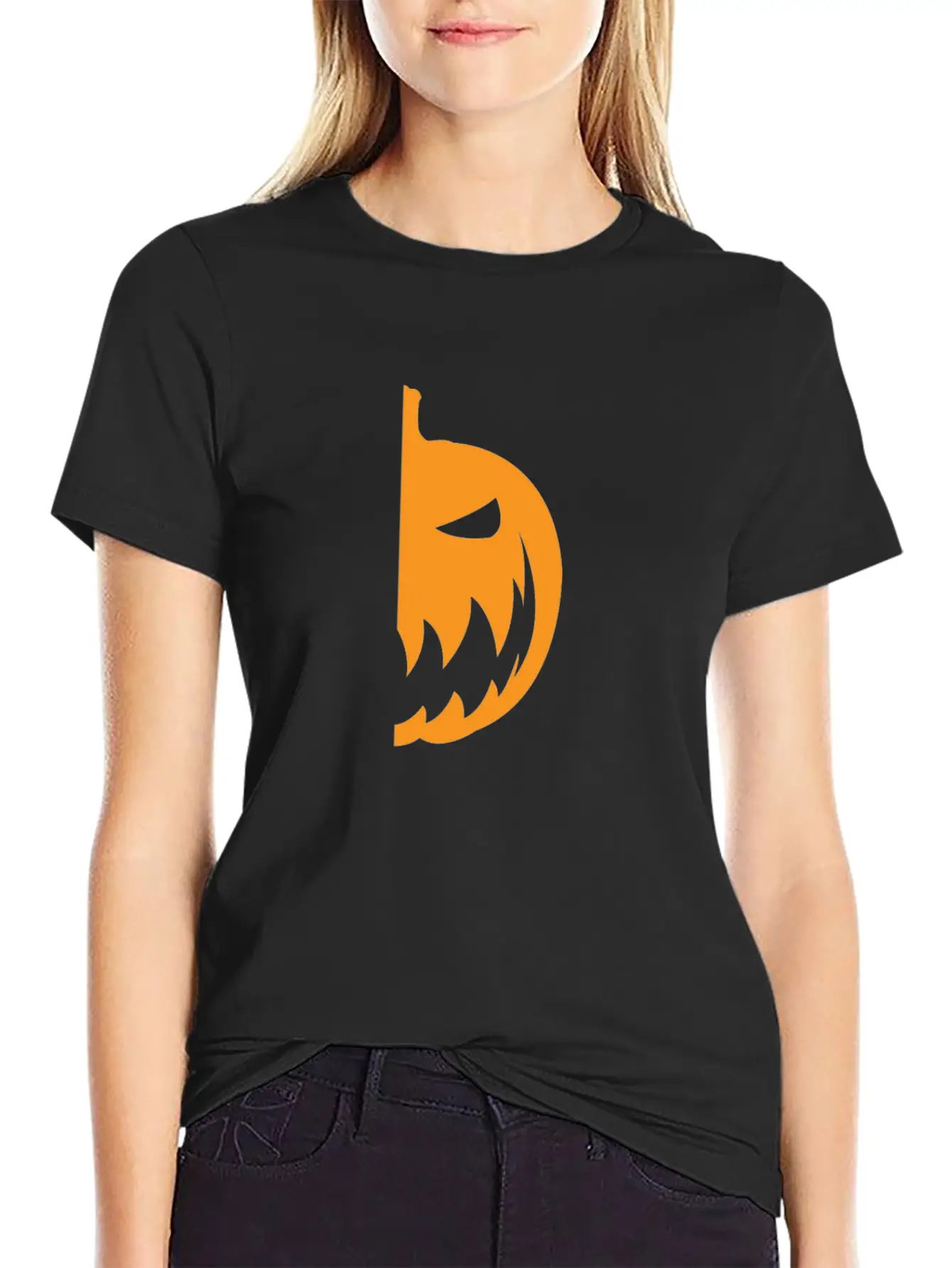Halloween Pumpkin Half Smile Funny Matching Part 1 Basic Graphic T-Shirt – Daily Comfort In Soft Cotton