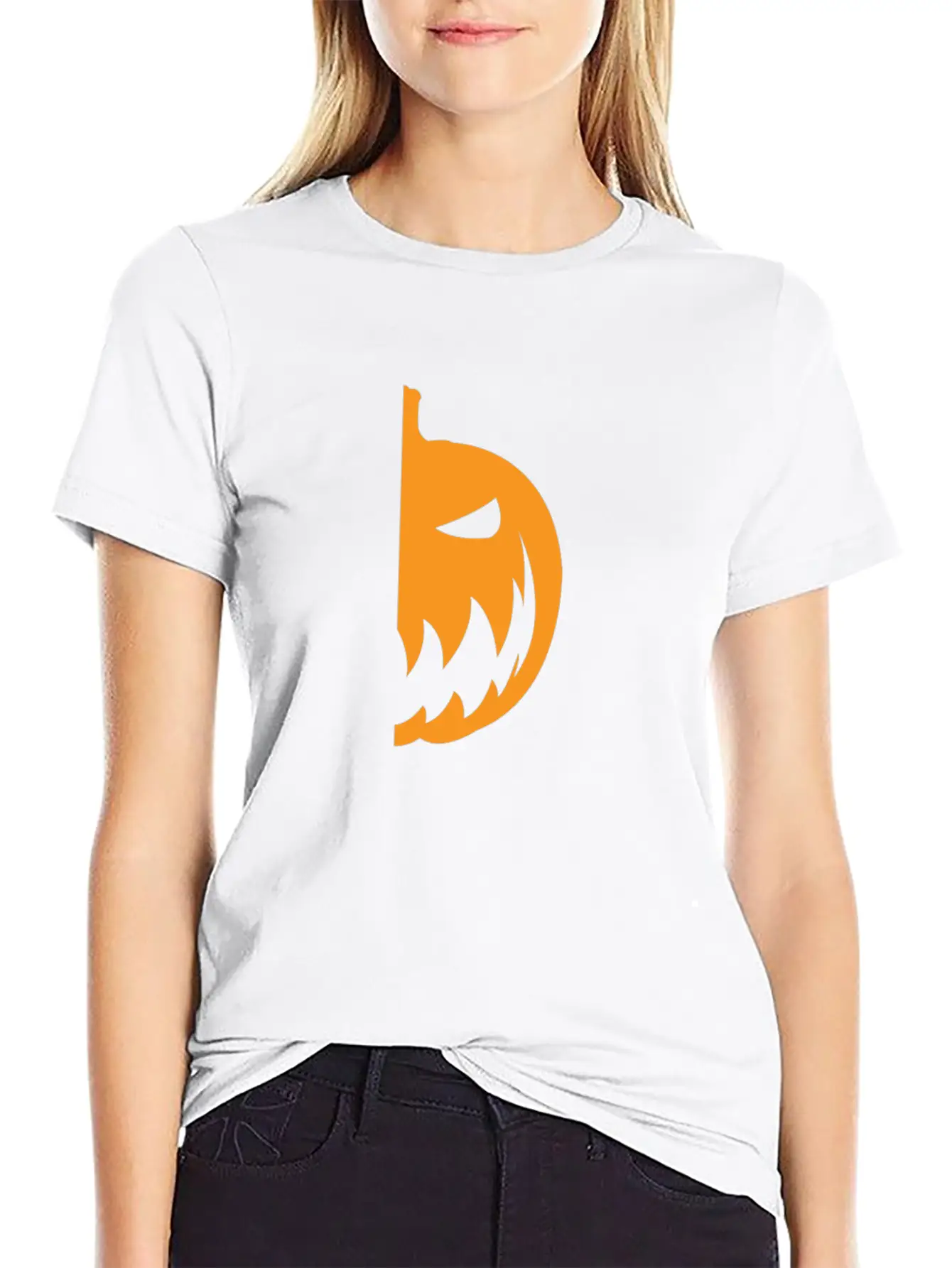 Halloween Pumpkin Half Smile Funny Matching Part 1 Basic Graphic T-Shirt – Daily Comfort In Soft Cotton