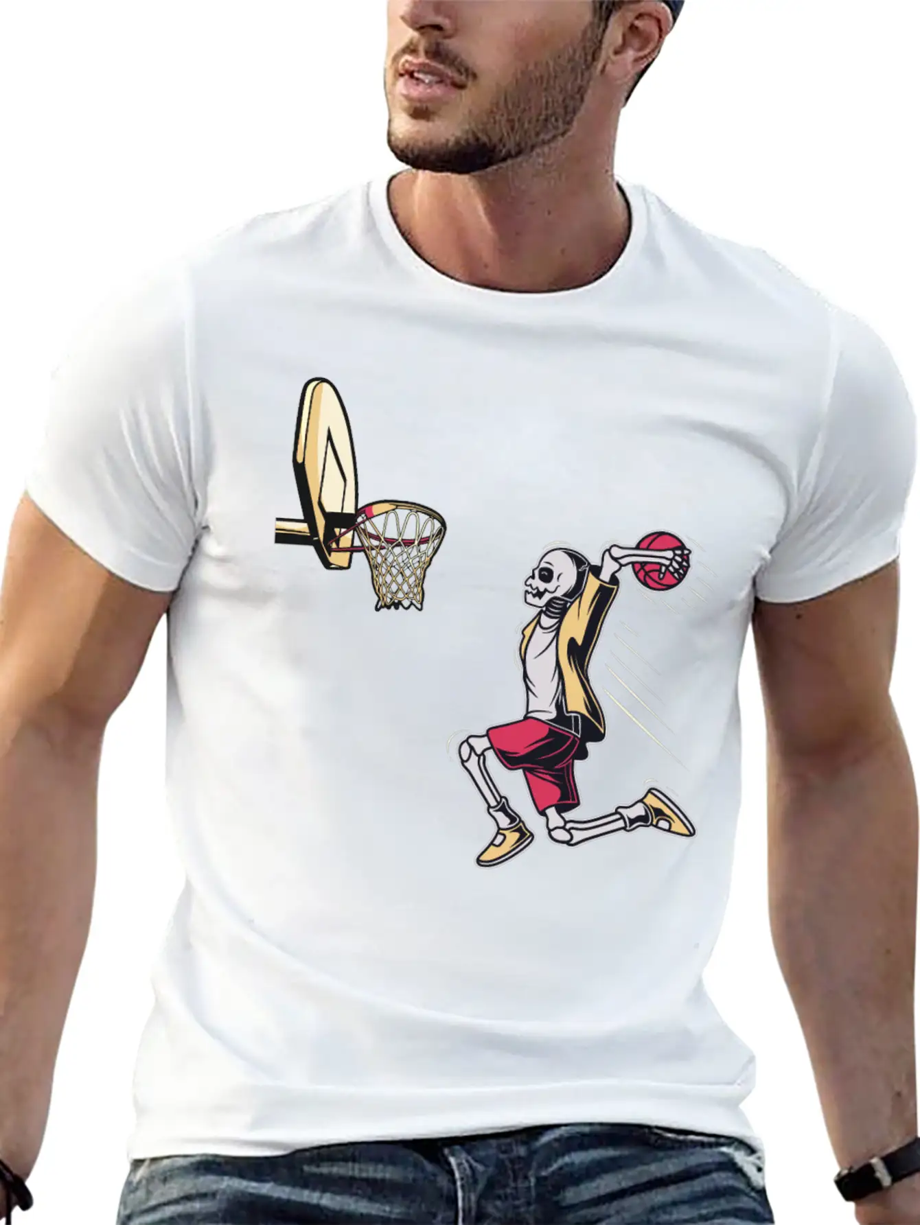 Halloween Skeleton Basketball Player Costume Skull Unisex Short Sleeve Soft Cotton T-Shirt – Casual Everyday Wear