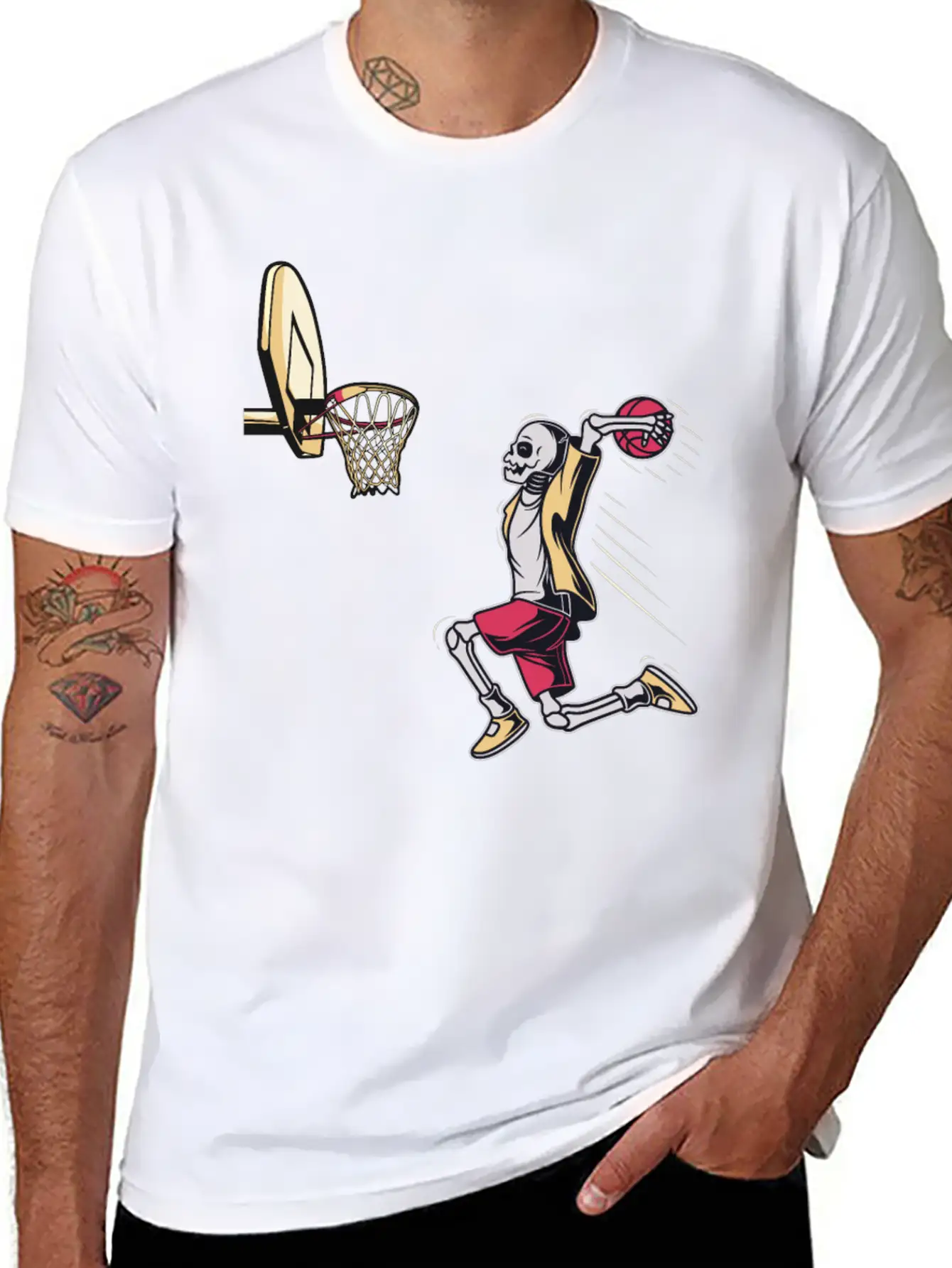 Halloween Skeleton Basketball Player Costume Skull Unisex Short Sleeve Soft Cotton T-Shirt – Casual Everyday Wear