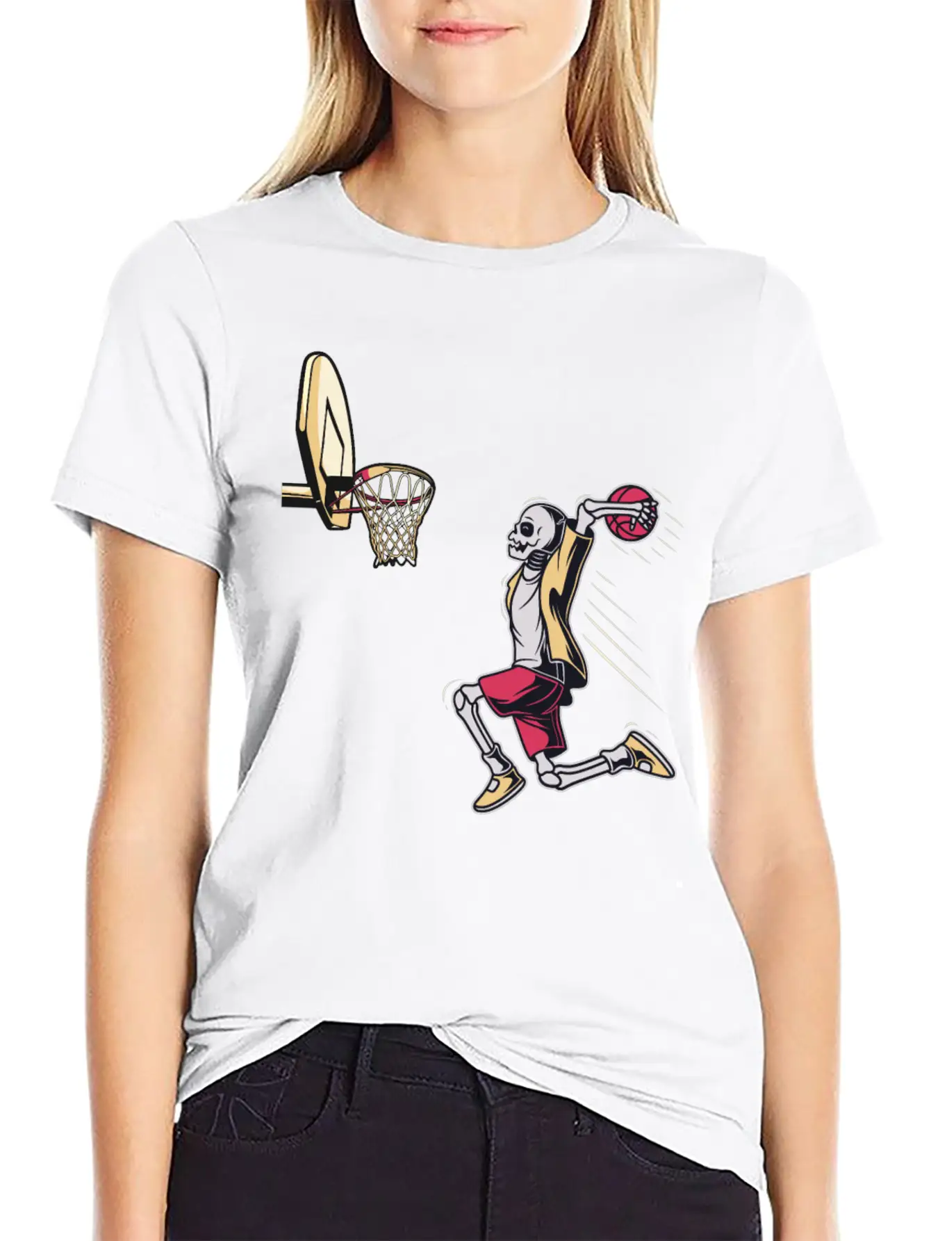 Halloween Skeleton Basketball Player Costume Skull Unisex Short Sleeve Soft Cotton T-Shirt – Casual Everyday Wear