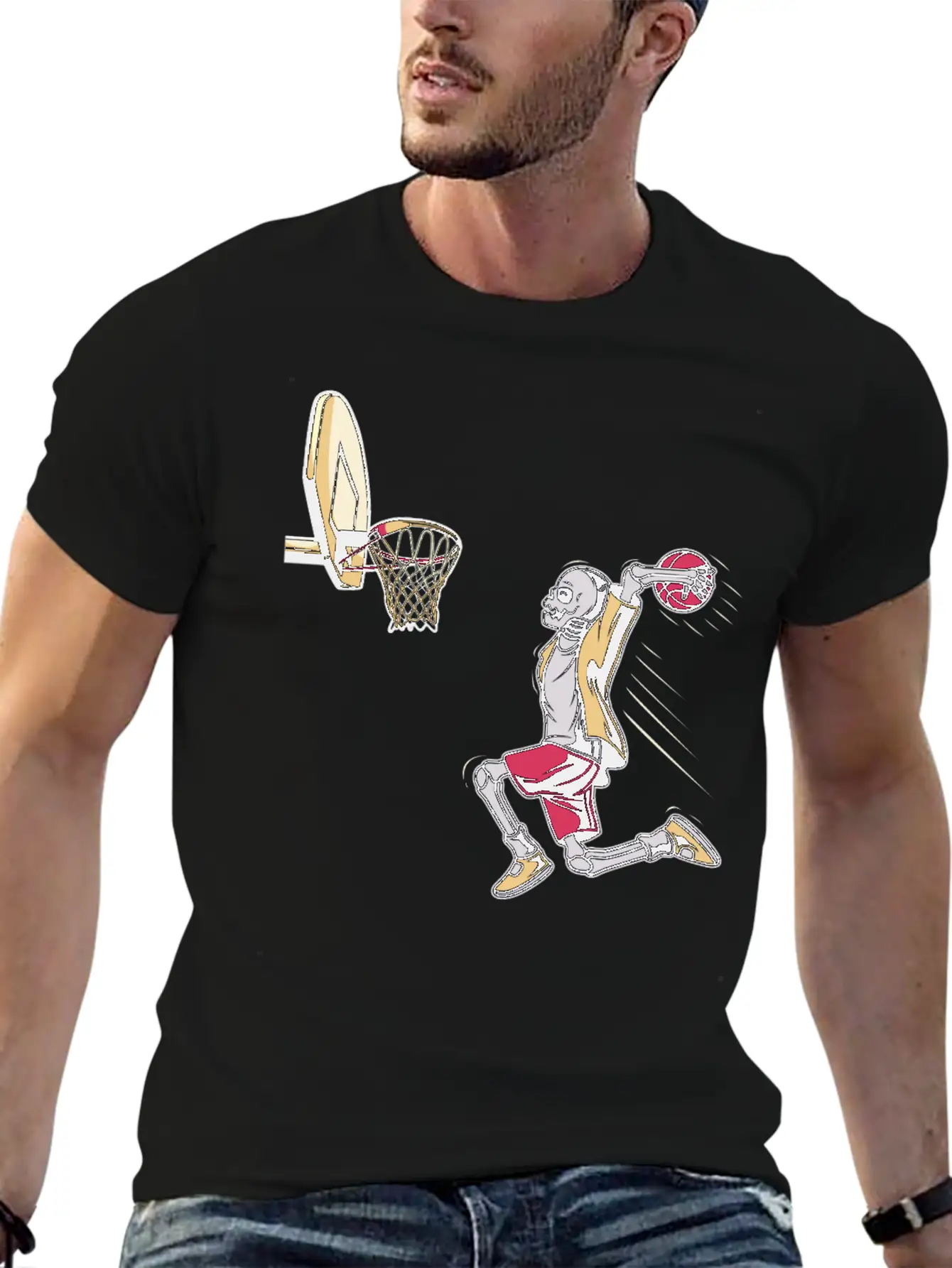 Halloween Skeleton Basketball Player Costume Skull Unisex Short Sleeve Soft Cotton T-Shirt – Casual Everyday Wear