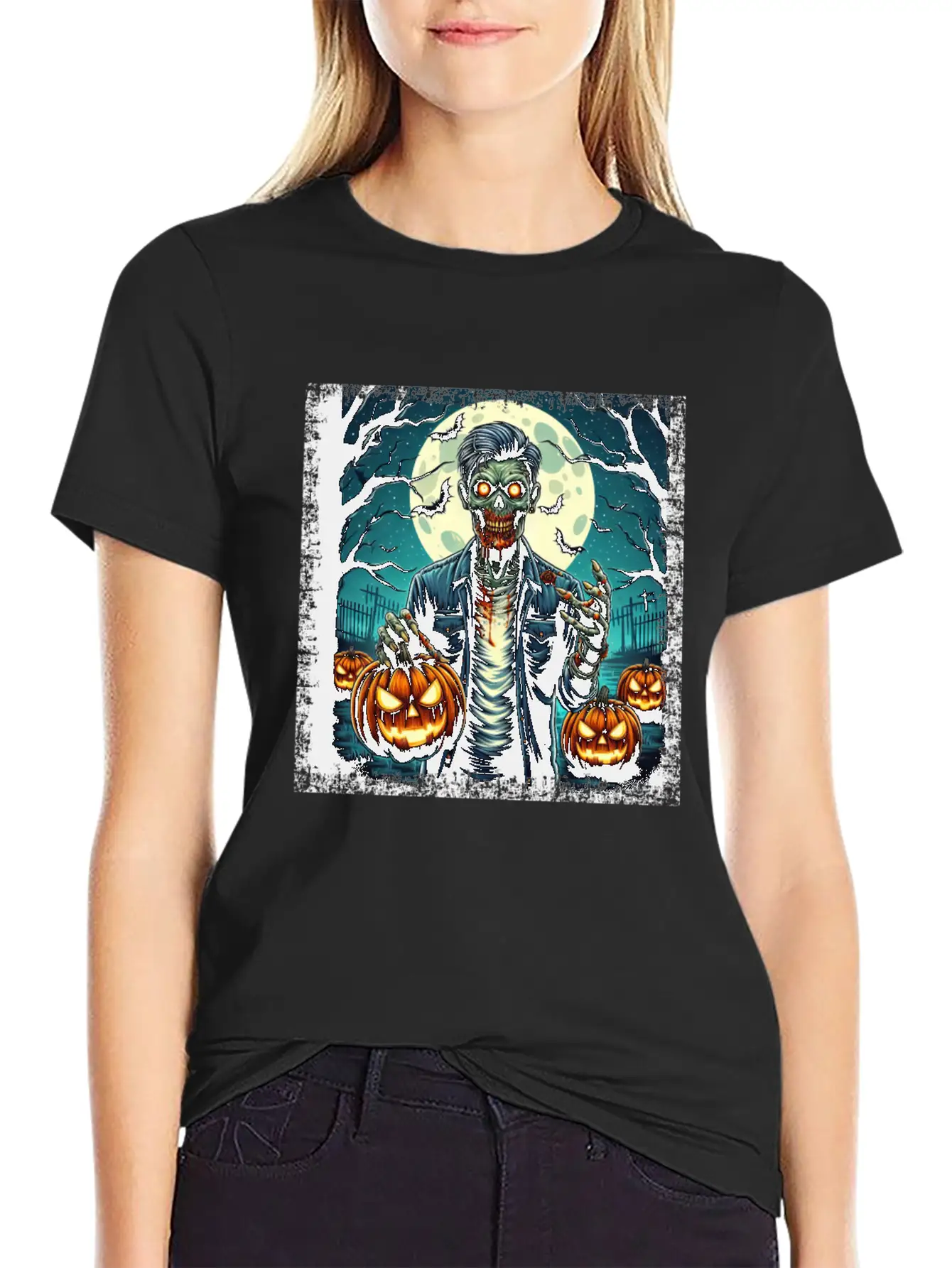Halloween Zombie Pumpkin Horror Grunge Basic Graphic T-Shirt – Daily Comfort In Soft Cotton