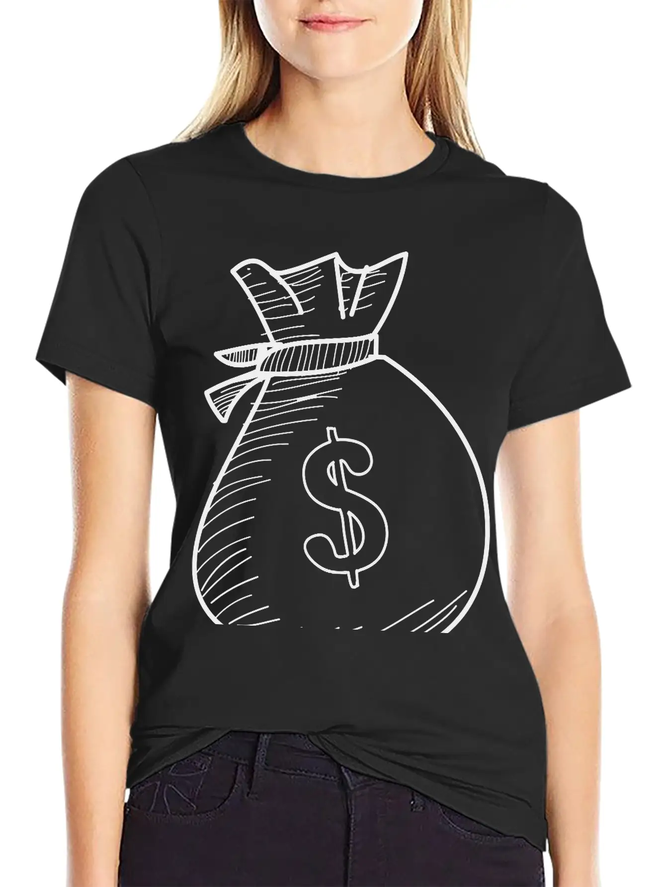 Hand Drawn Dollar Bag Vector Comfortable Minimalist Graphic Tee – Summer Style Essential