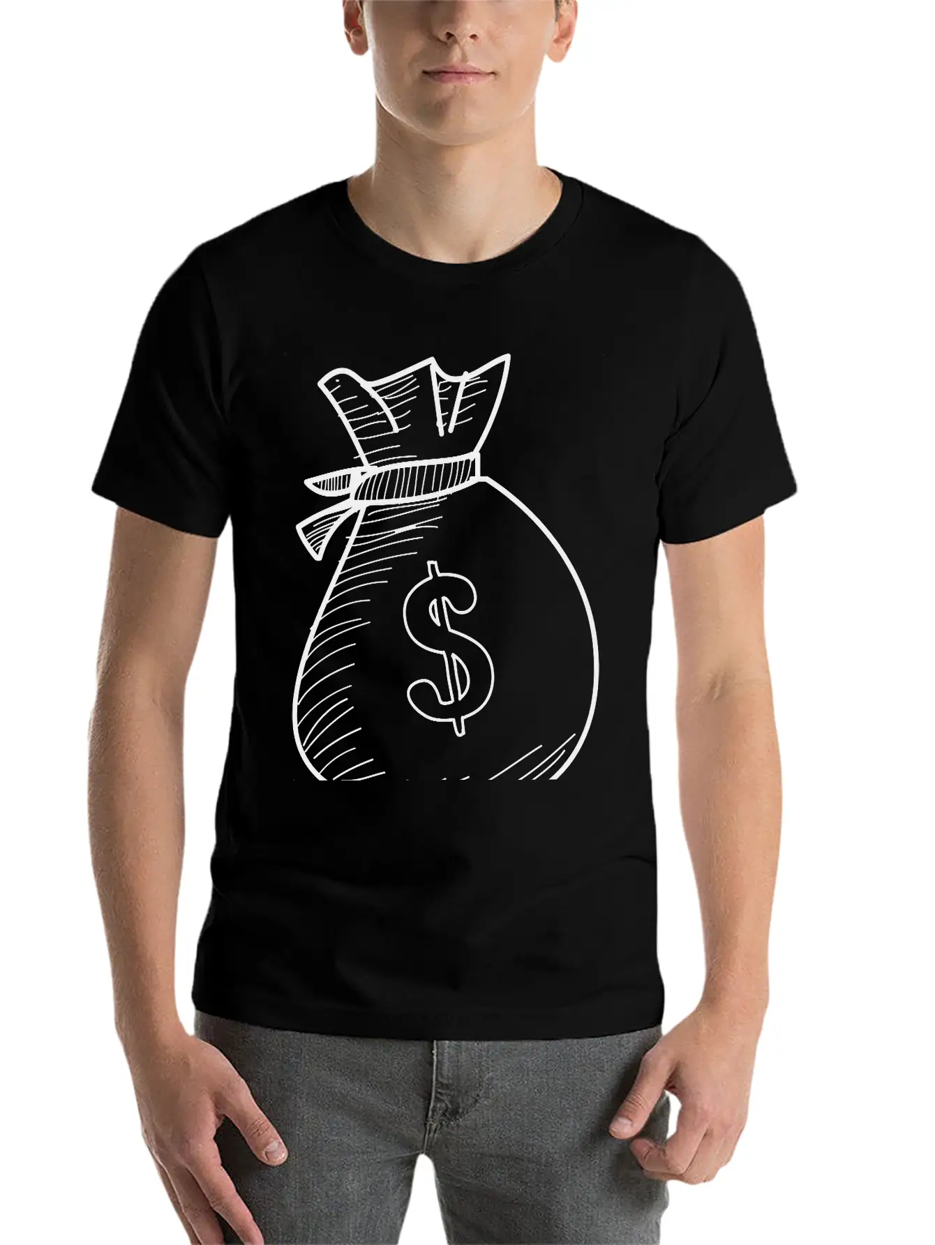 Hand Drawn Dollar Bag Vector Comfortable Minimalist Graphic Tee – Summer Style Essential