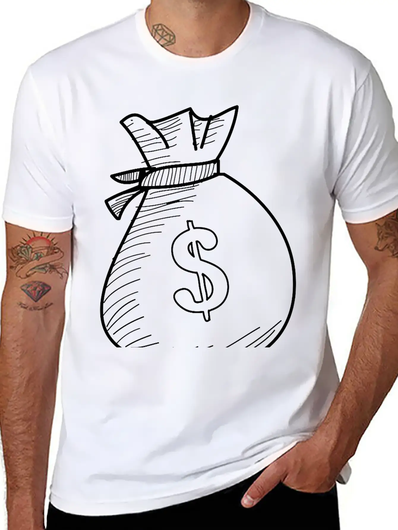 Hand Drawn Dollar Bag Vector Comfortable Minimalist Graphic Tee – Summer Style Essential