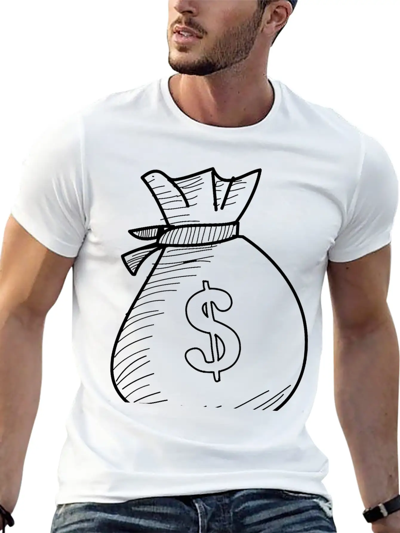 Hand Drawn Dollar Bag Vector Comfortable Minimalist Graphic Tee – Summer Style Essential