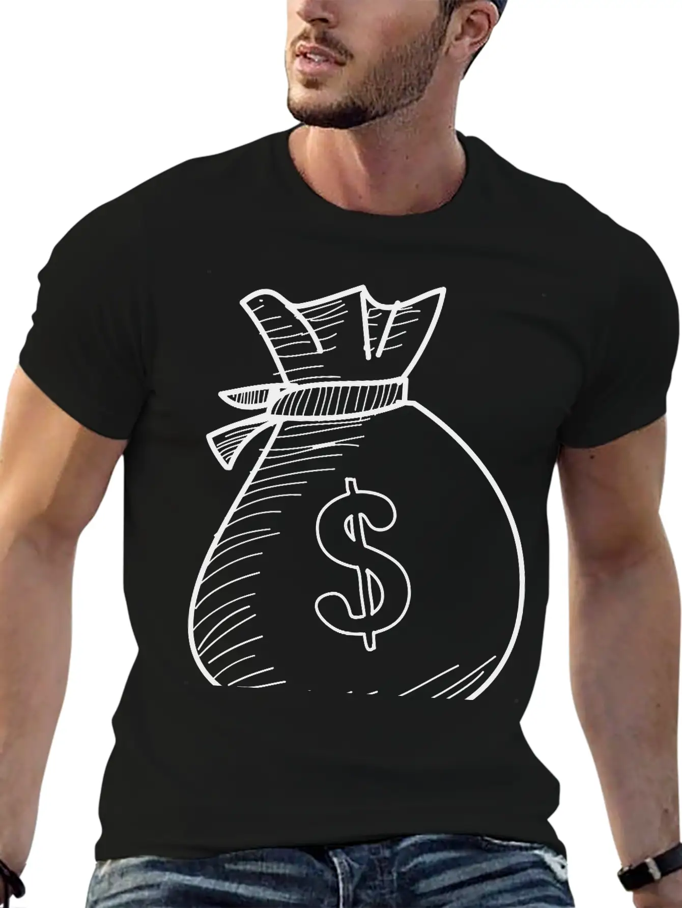 Hand Drawn Dollar Bag Vector Comfortable Minimalist Graphic Tee – Summer Style Essential
