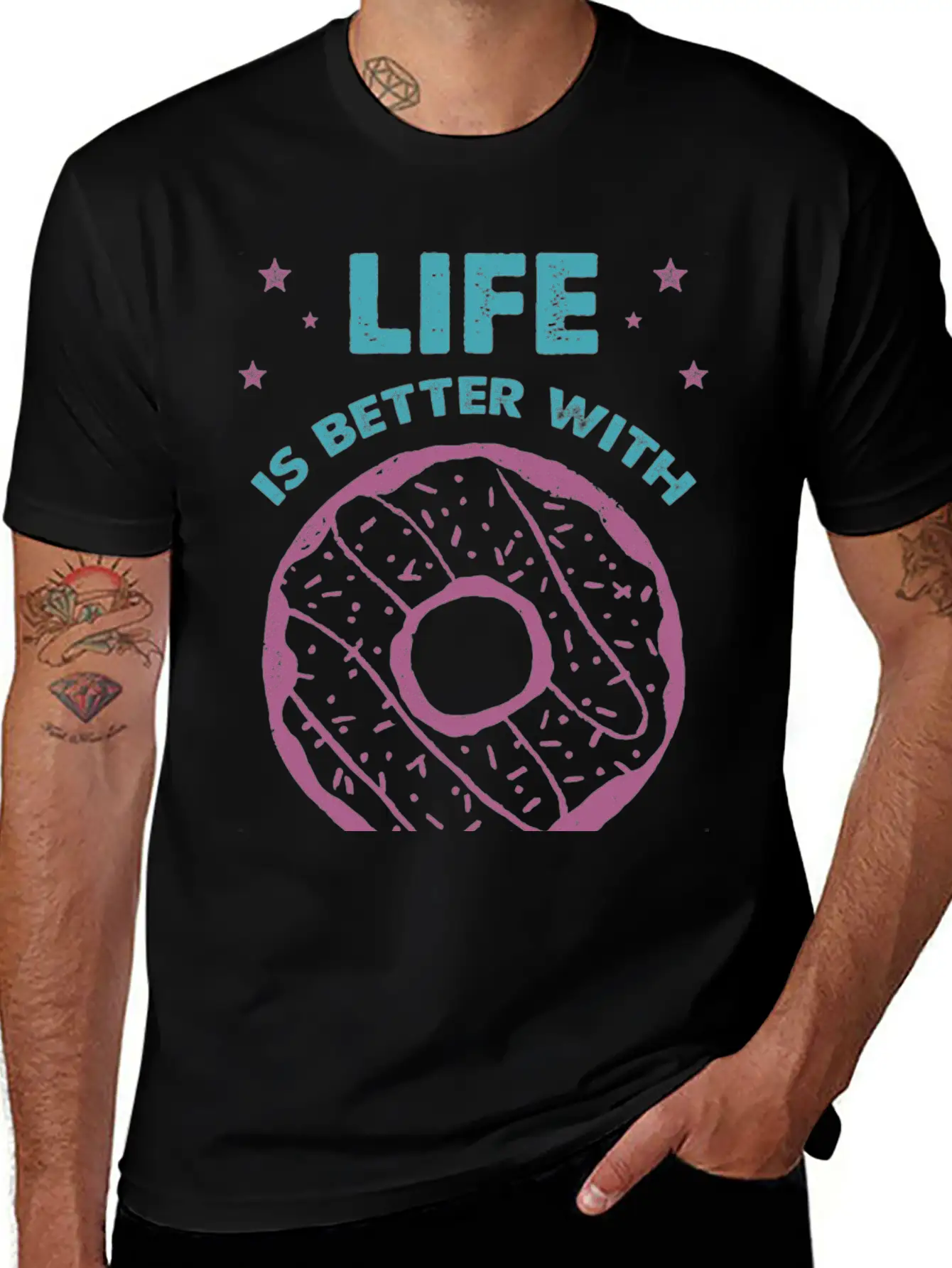 Hand Drawn Donut Life Is Better With Sweets Unisex Short Sleeve Soft Cotton T-Shirt – Casual Everyday Wear