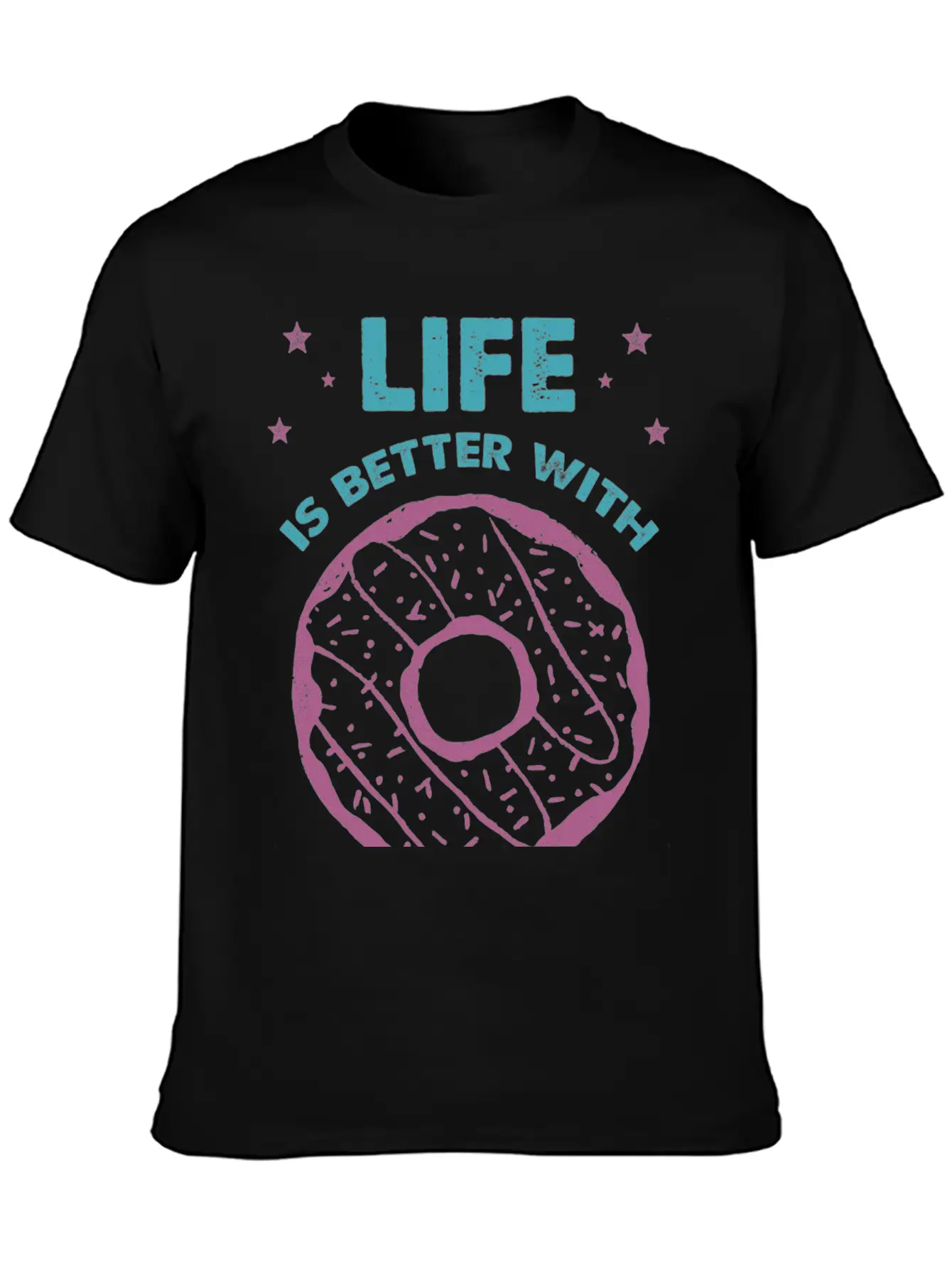 Hand Drawn Donut Life Is Better With Sweets Unisex Short Sleeve Soft Cotton T-Shirt – Casual Everyday Wear