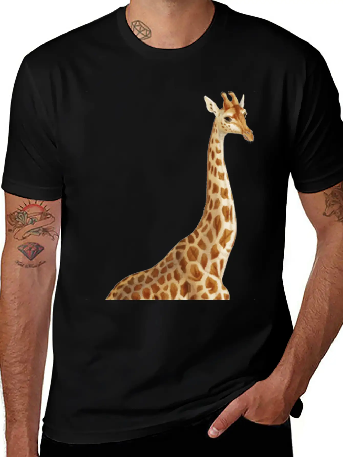 Hand Drawn Giraffe Png Wild Animal Unisex Short Sleeve Soft Cotton T-Shirt – Casual Everyday Wear
