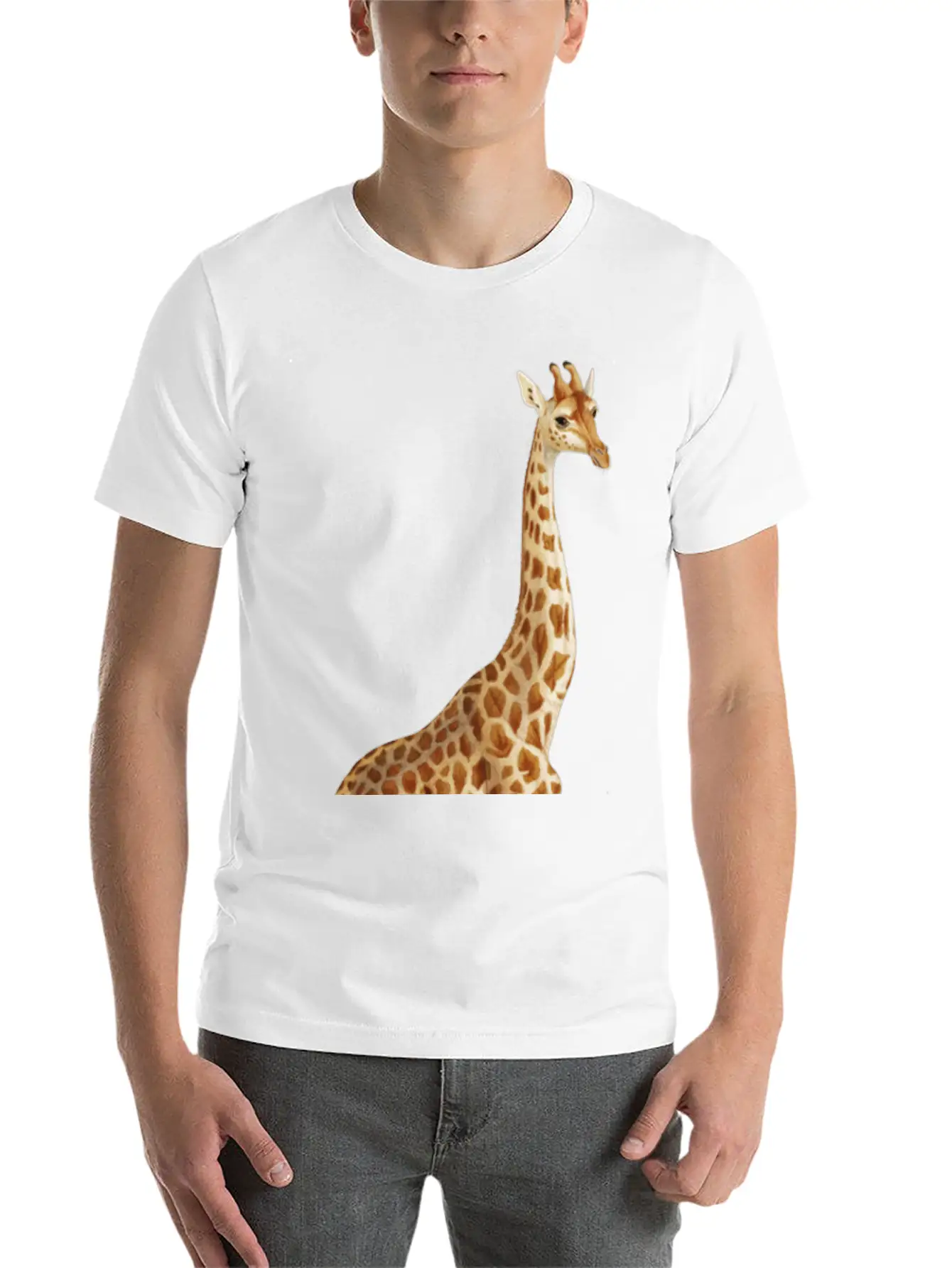 Hand Drawn Giraffe Png Wild Animal Unisex Short Sleeve Soft Cotton T-Shirt – Casual Everyday Wear