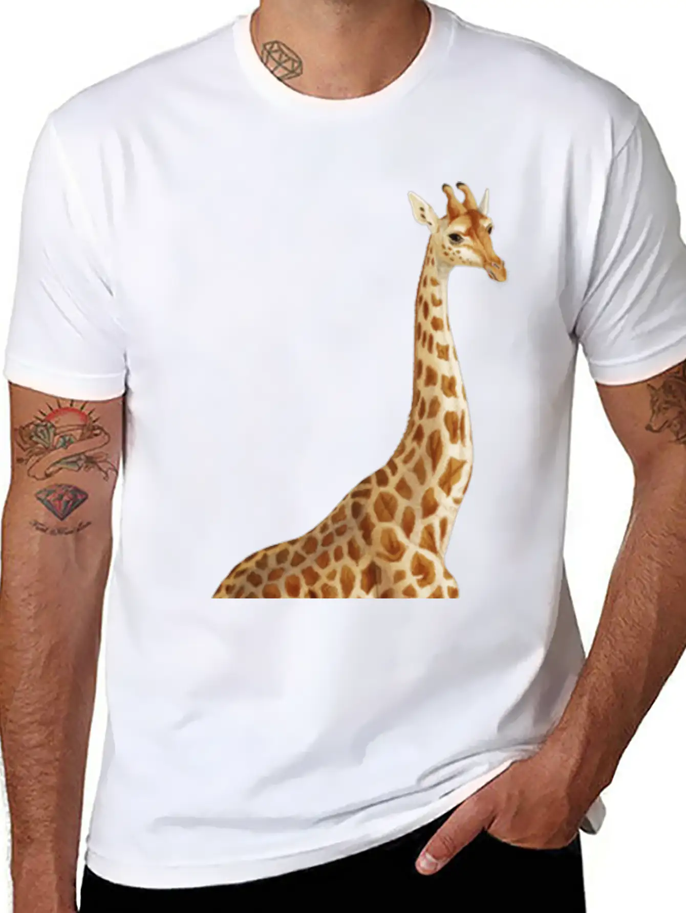 Hand Drawn Giraffe Png Wild Animal Unisex Short Sleeve Soft Cotton T-Shirt – Casual Everyday Wear