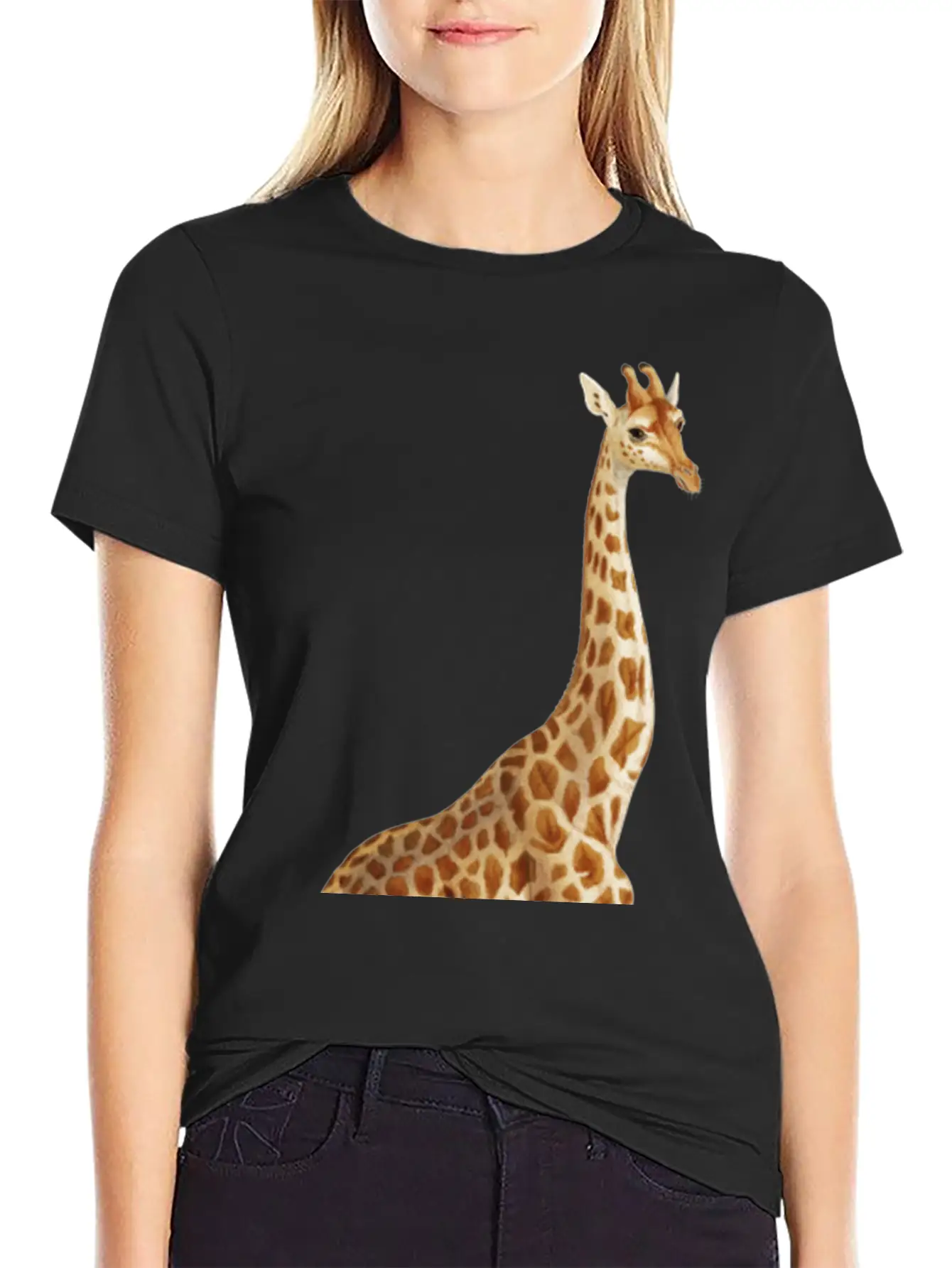 Hand Drawn Giraffe Png Wild Animal Unisex Short Sleeve Soft Cotton T-Shirt – Casual Everyday Wear