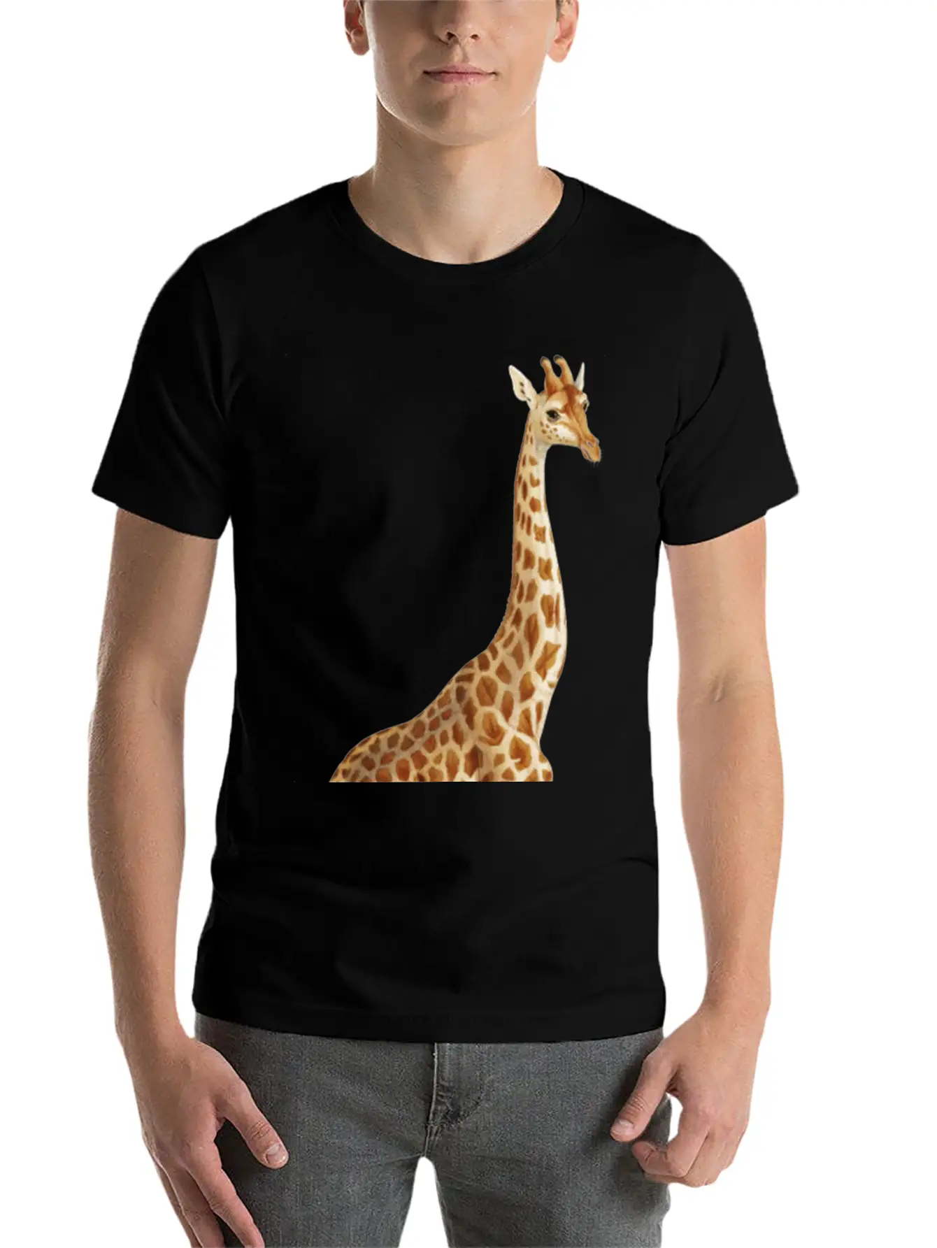 Hand Drawn Giraffe Png Wild Animal Unisex Short Sleeve Soft Cotton T-Shirt – Casual Everyday Wear