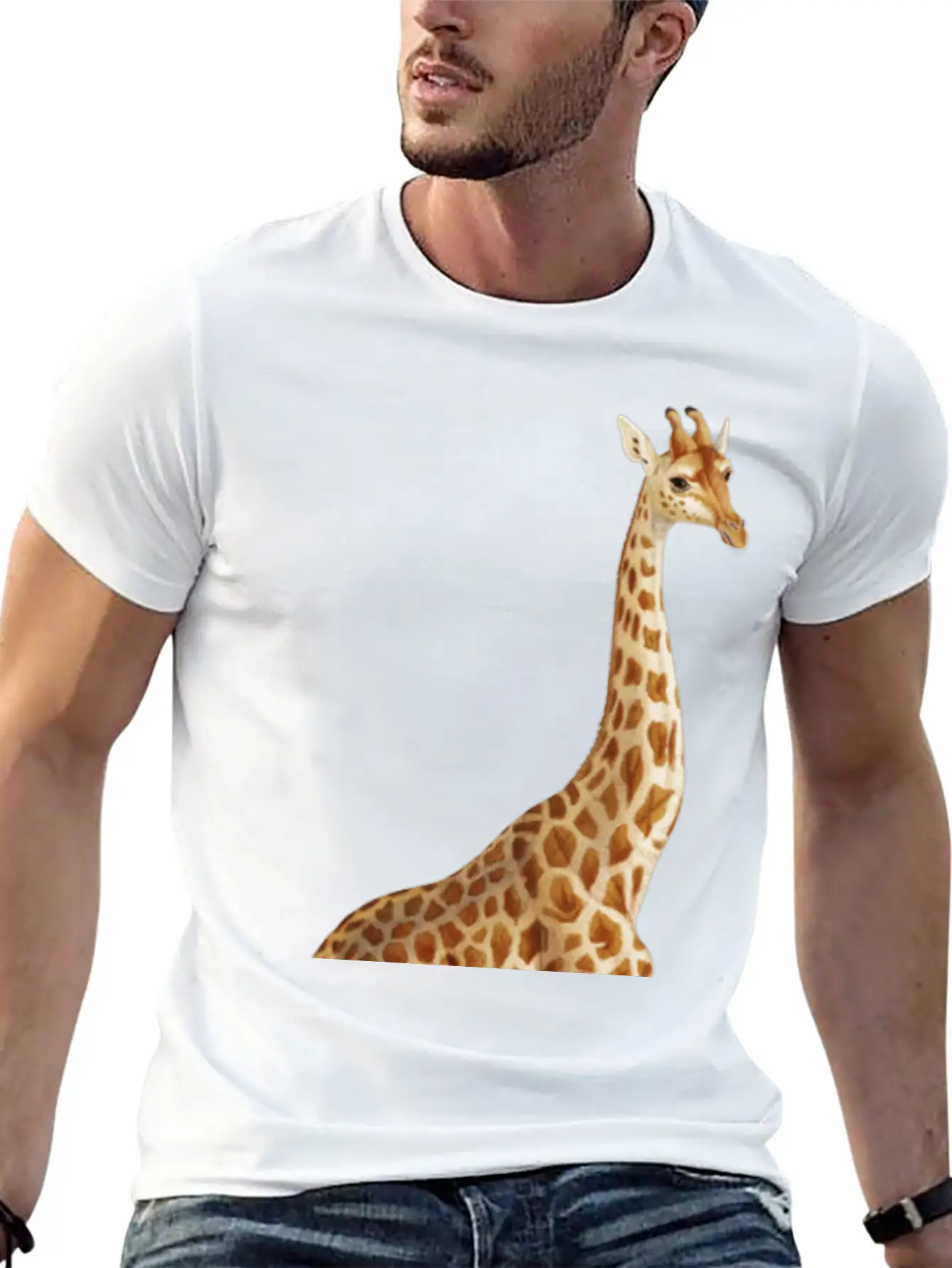 Hand Drawn Giraffe Png Wild Animal Unisex Short Sleeve Soft Cotton T-Shirt – Casual Everyday Wear