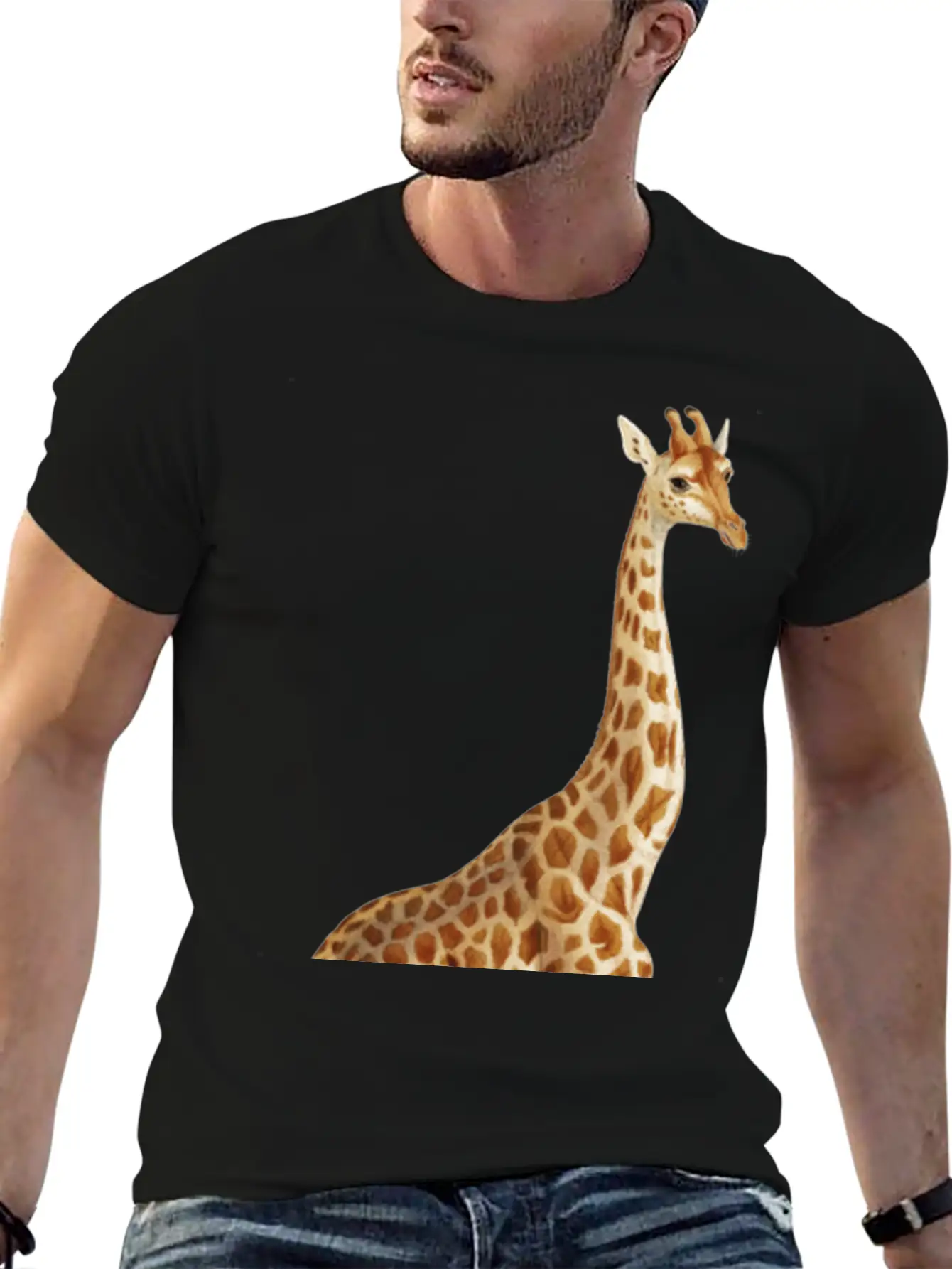 Hand Drawn Giraffe Png Wild Animal Unisex Short Sleeve Soft Cotton T-Shirt – Casual Everyday Wear