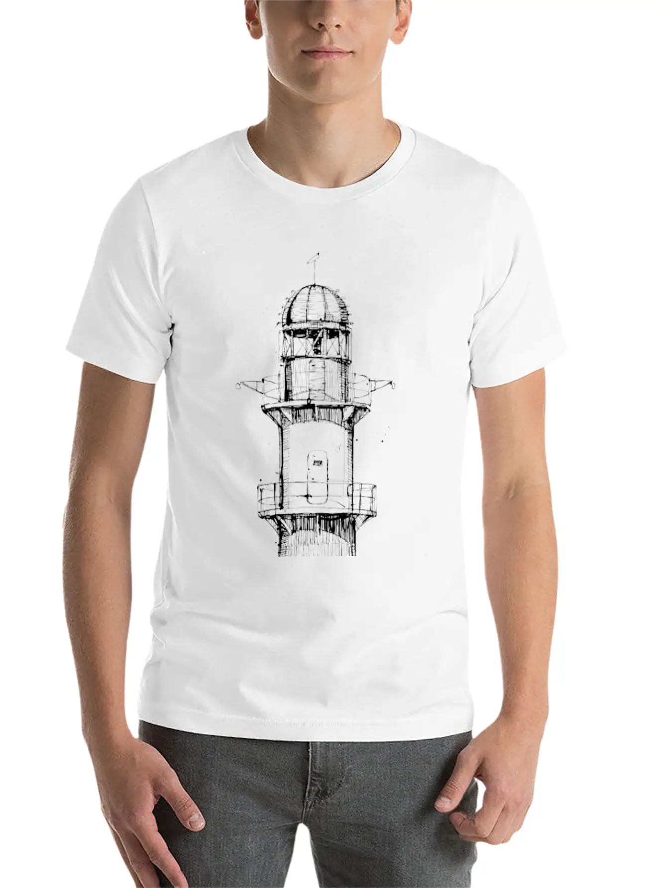 Hand Drawn Lighthouse Timeless Short Sleeve Tee – Comfy And Minimalist Design