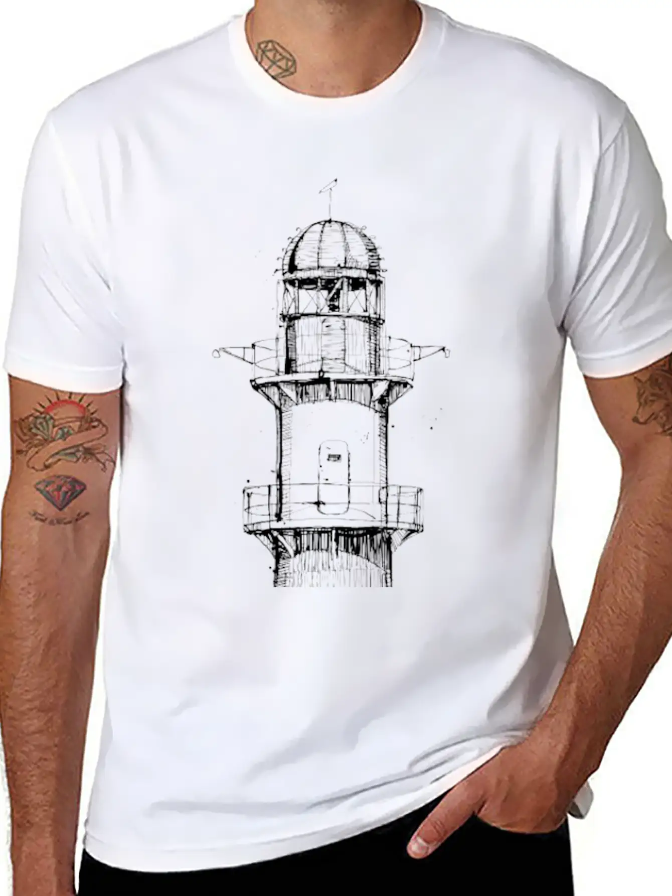 Hand Drawn Lighthouse Timeless Short Sleeve Tee – Comfy And Minimalist Design