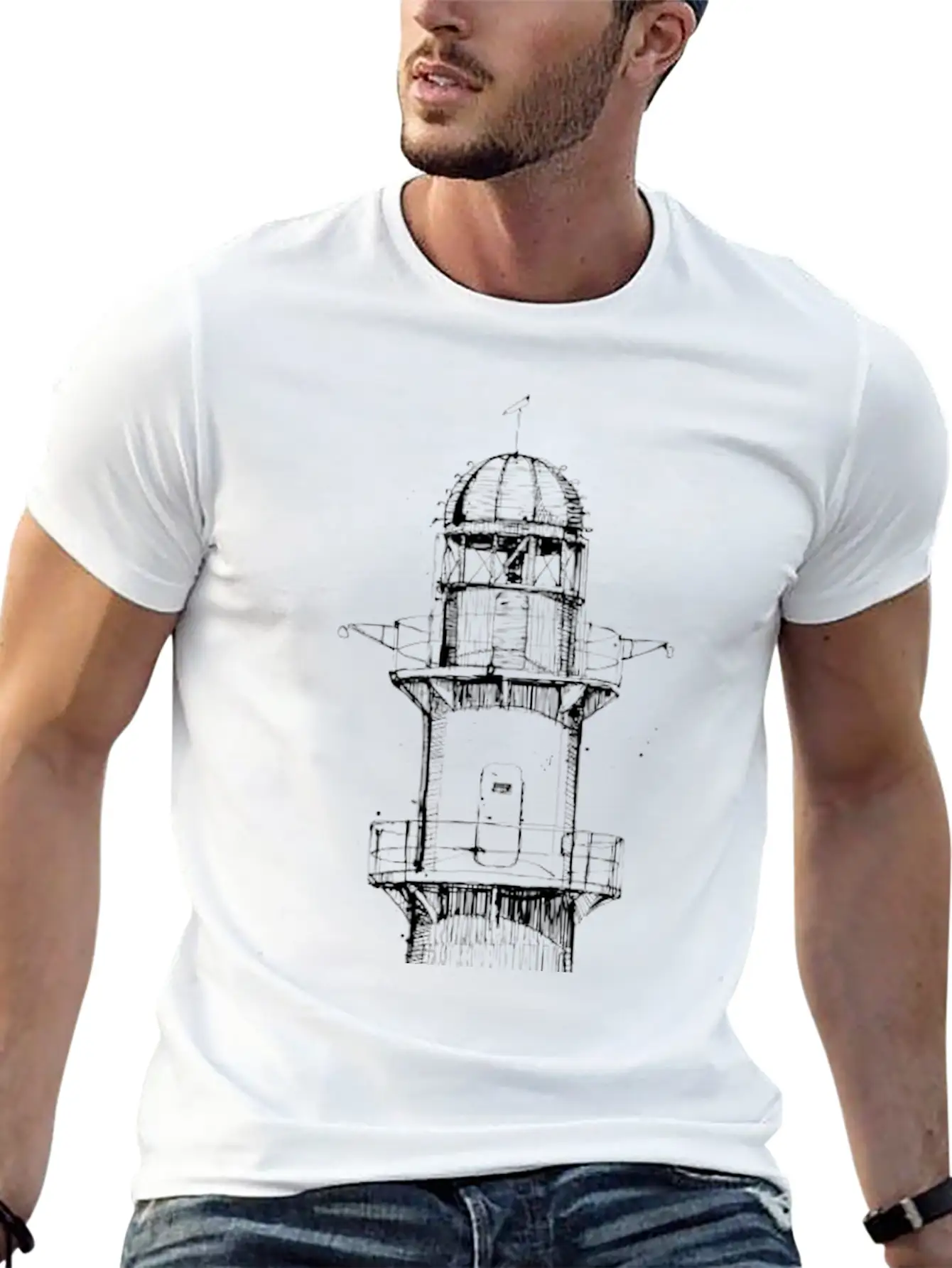 Hand Drawn Lighthouse Timeless Short Sleeve Tee – Comfy And Minimalist Design
