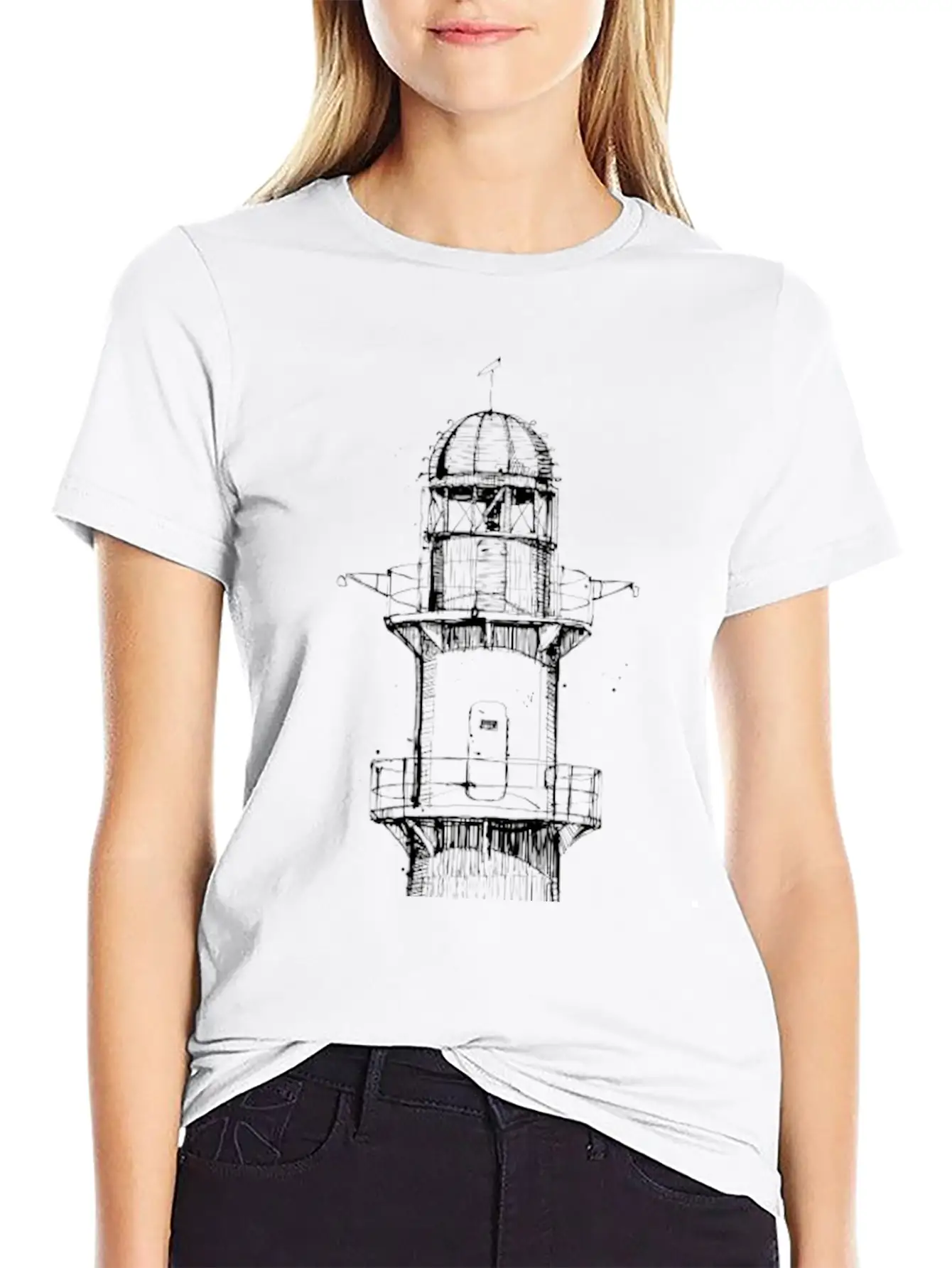 Hand Drawn Lighthouse Timeless Short Sleeve Tee – Comfy And Minimalist Design
