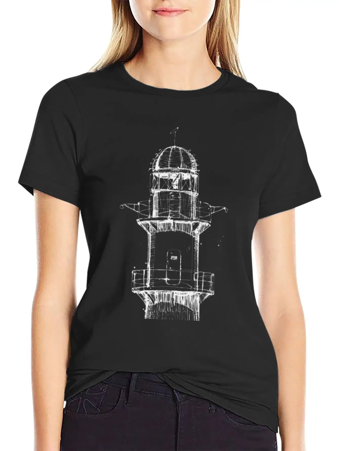 Hand Drawn Lighthouse Timeless Short Sleeve Tee – Comfy And Minimalist Design