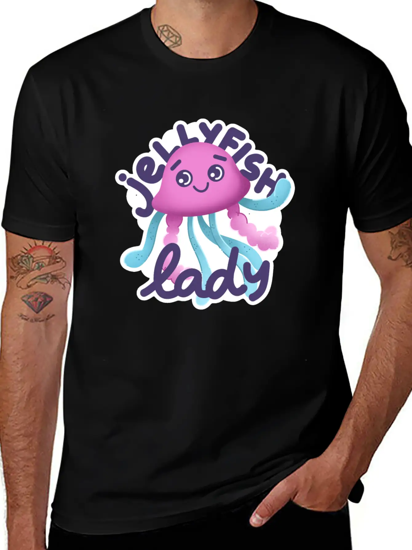 Hand Drawn Pink Jellyfish Lady Timeless Short Sleeve Tee – Comfy And Minimalist Design