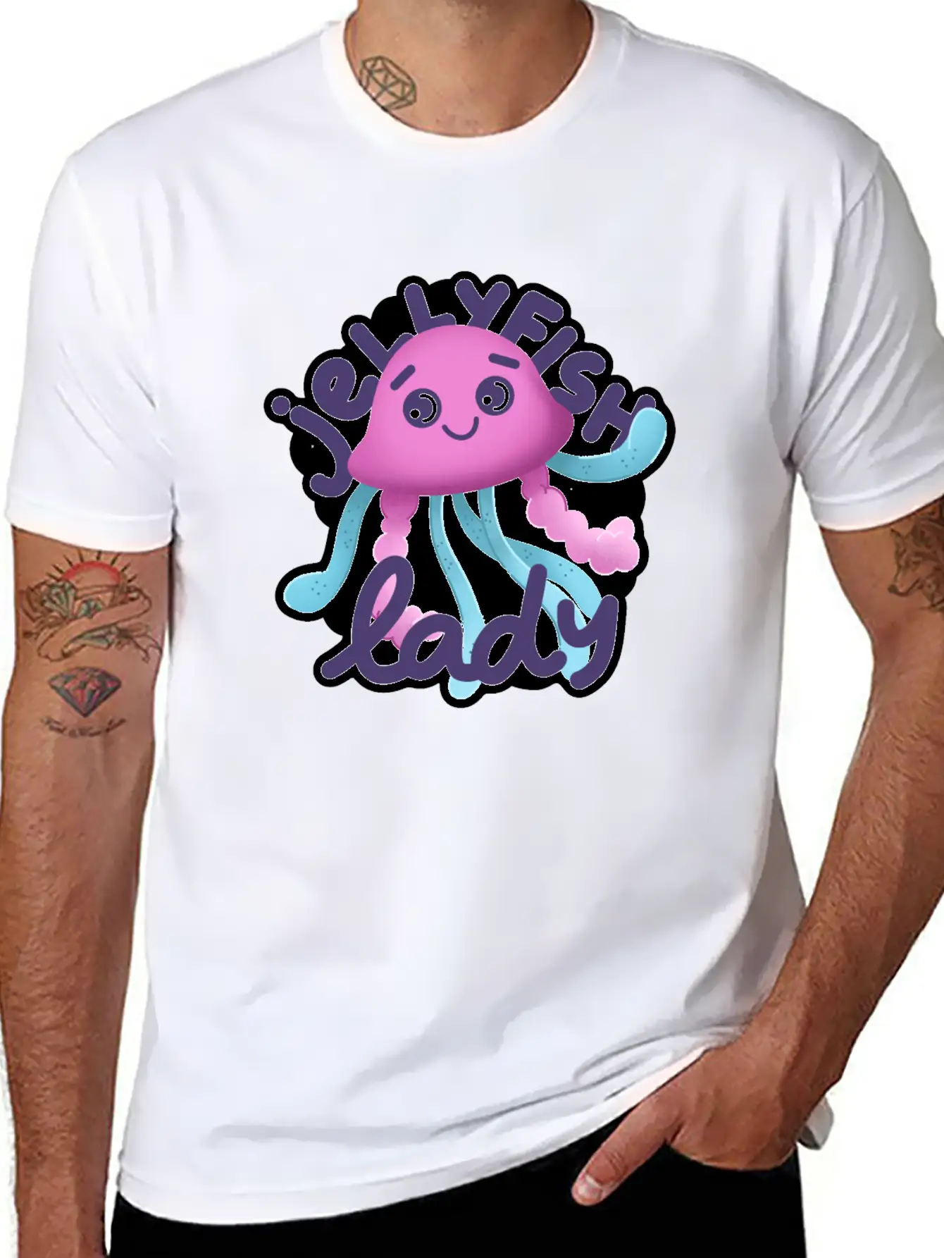 Hand Drawn Pink Jellyfish Lady Timeless Short Sleeve Tee – Comfy And Minimalist Design