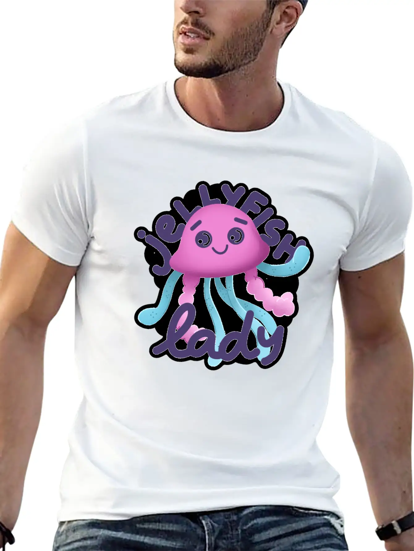 Hand Drawn Pink Jellyfish Lady Timeless Short Sleeve Tee – Comfy And Minimalist Design